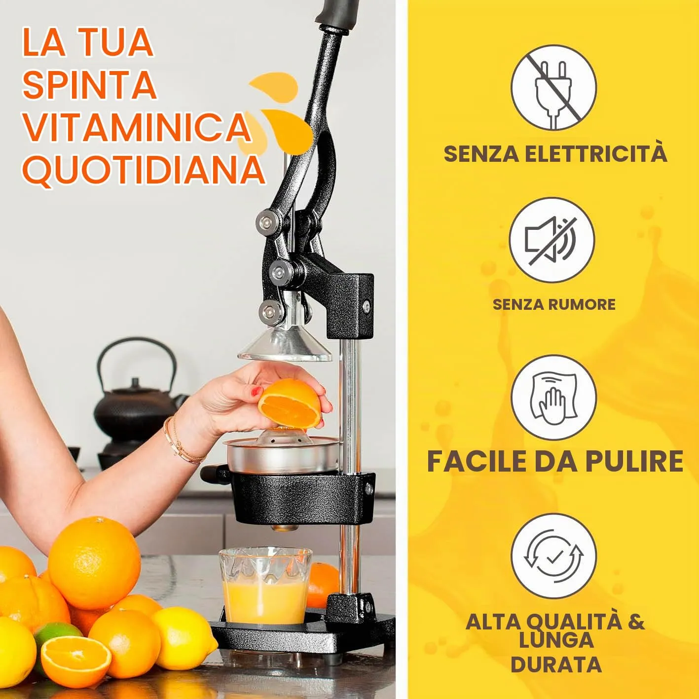Lumaland Estrattore di Succo Manuale in Ghisa per Frutta e Verdura, Nero - immagine 4