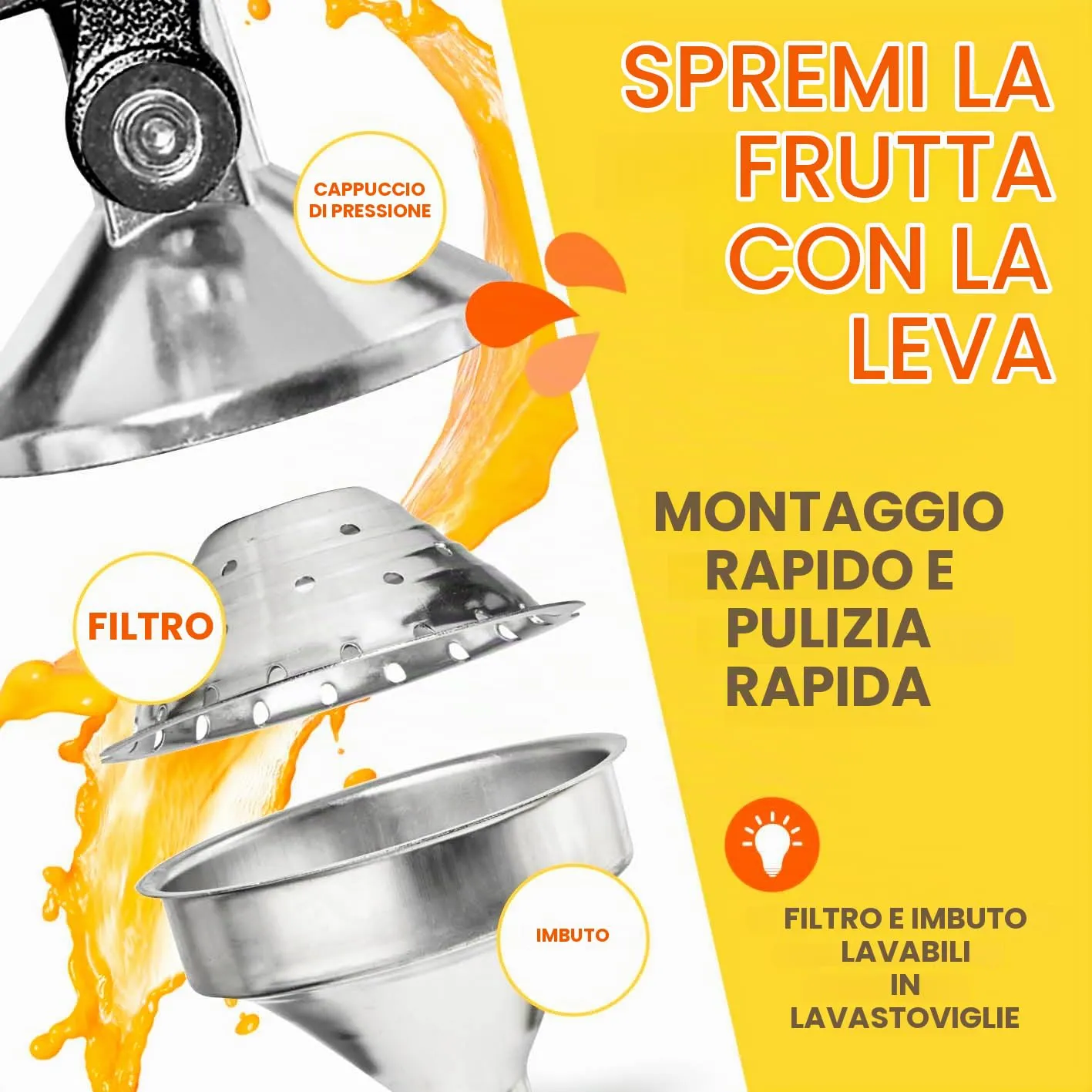 Lumaland Estrattore di Succo Manuale in Ghisa per Frutta e Verdura, Nero - immagine 7