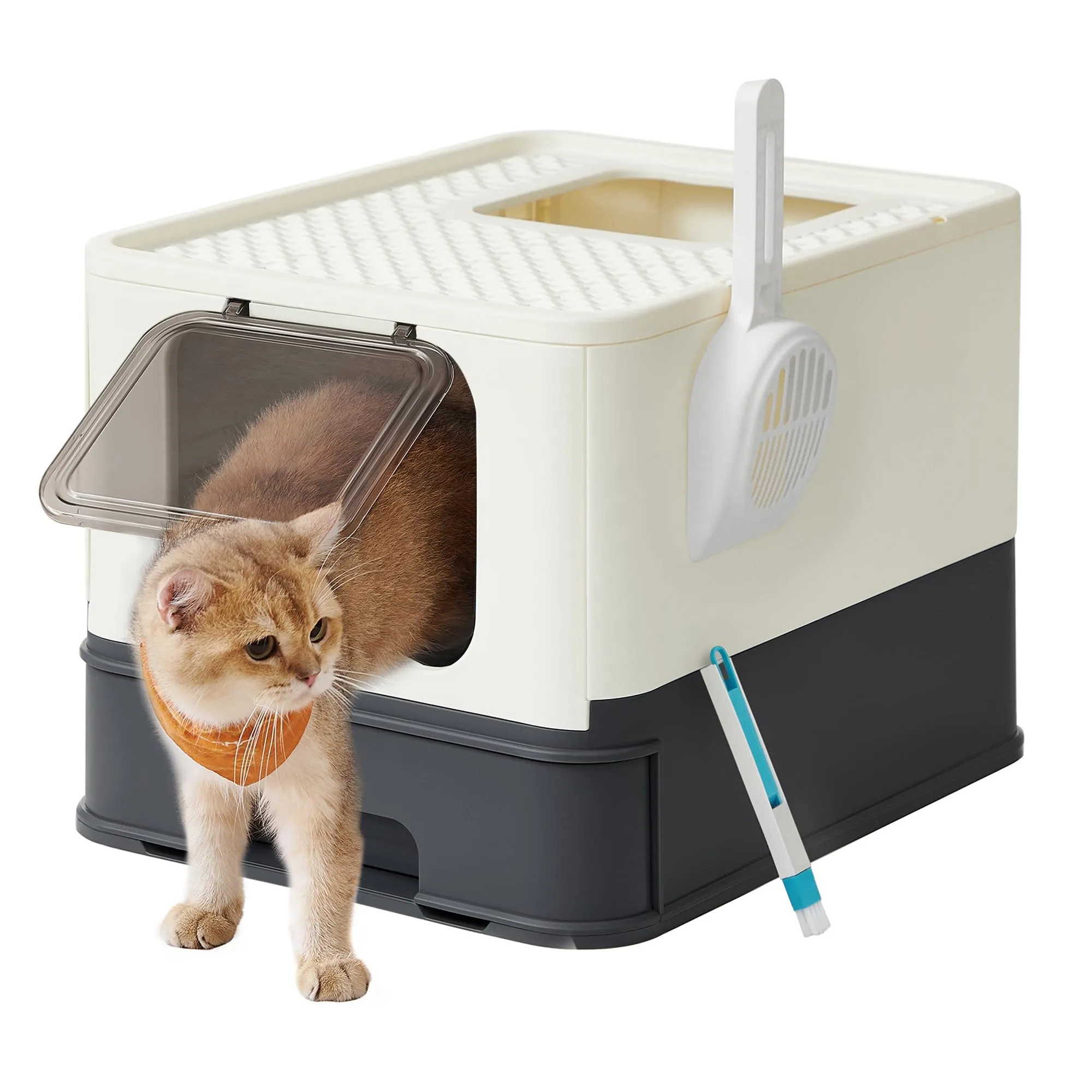 Feandrea Casetta per Lettiera per Gatti Grandi, Vassoio Estraibile, Beige e Nero PPT001W01 - immagine 1