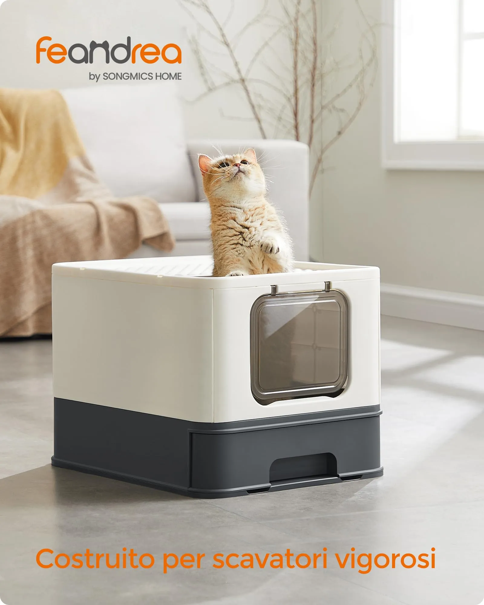 Feandrea Casetta per Lettiera per Gatti Grandi, Vassoio Estraibile, Beige e Nero PPT001W01 - immagine 2