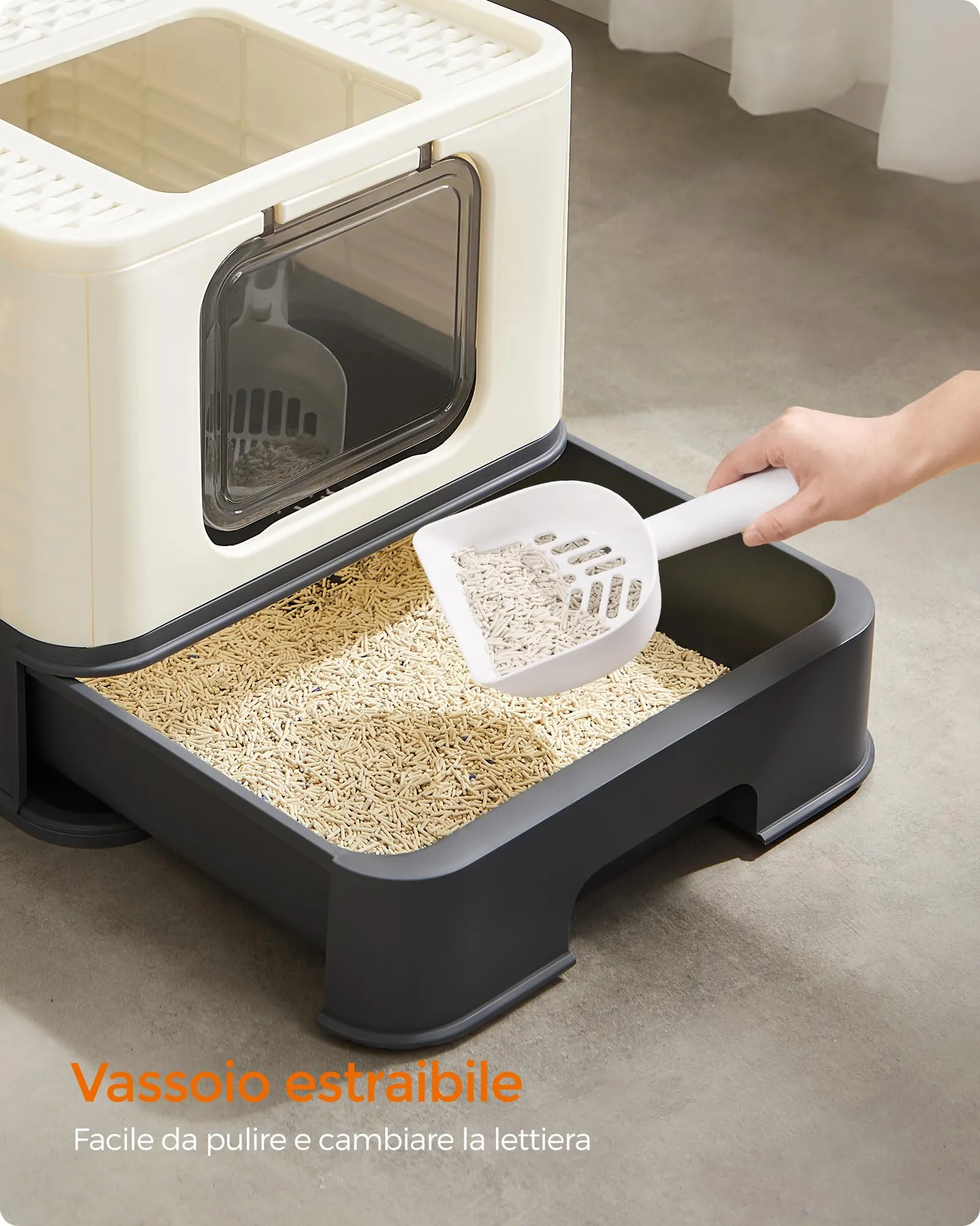 Feandrea Casetta per Lettiera per Gatti Grandi, Vassoio Estraibile, Beige e Nero PPT001W01 - immagine 5