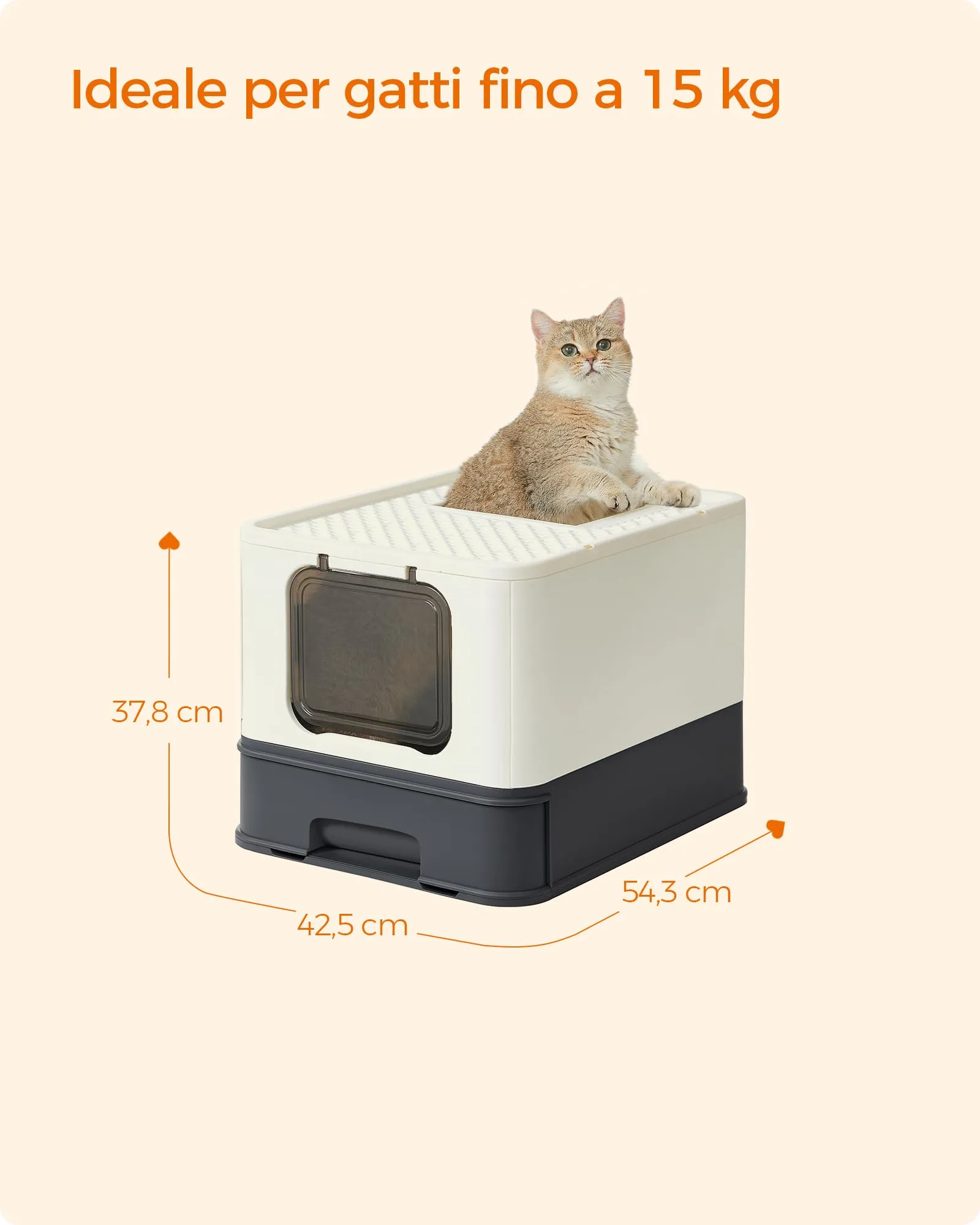Feandrea Casetta per Lettiera per Gatti Grandi, Vassoio Estraibile, Beige e Nero PPT001W01 - immagine 6