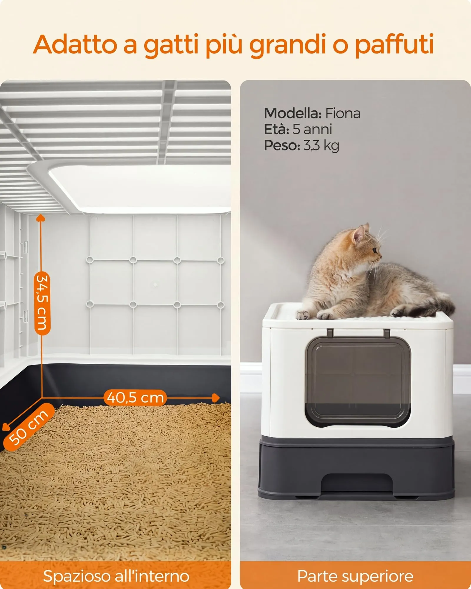 Feandrea Casetta per Lettiera per Gatti Grandi, Vassoio Estraibile, Beige e Nero PPT001W01 - immagine 7