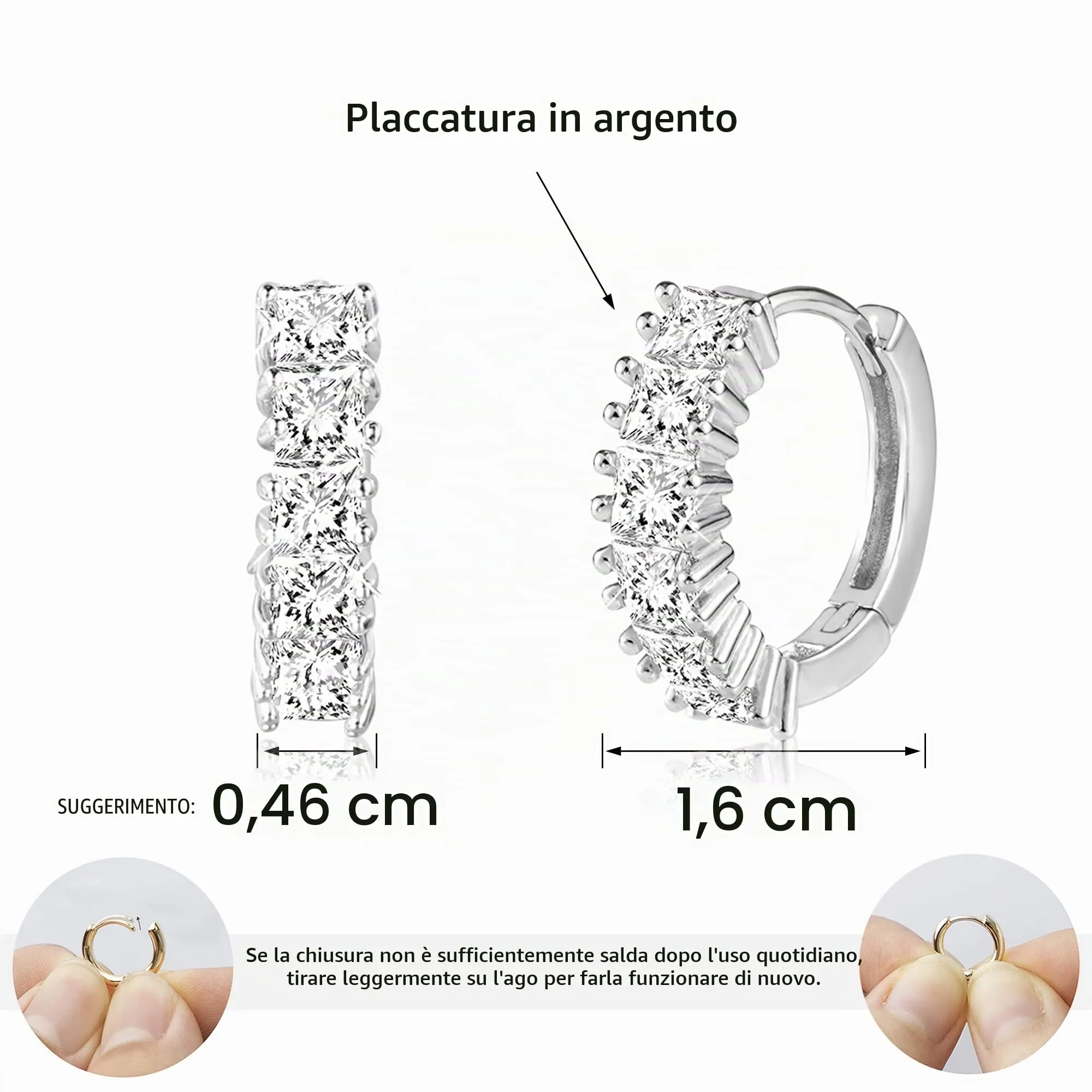 ALEXCRAFT Orecchini a Cerchio Argentati con Zirconi SCEU079S - immagine 4