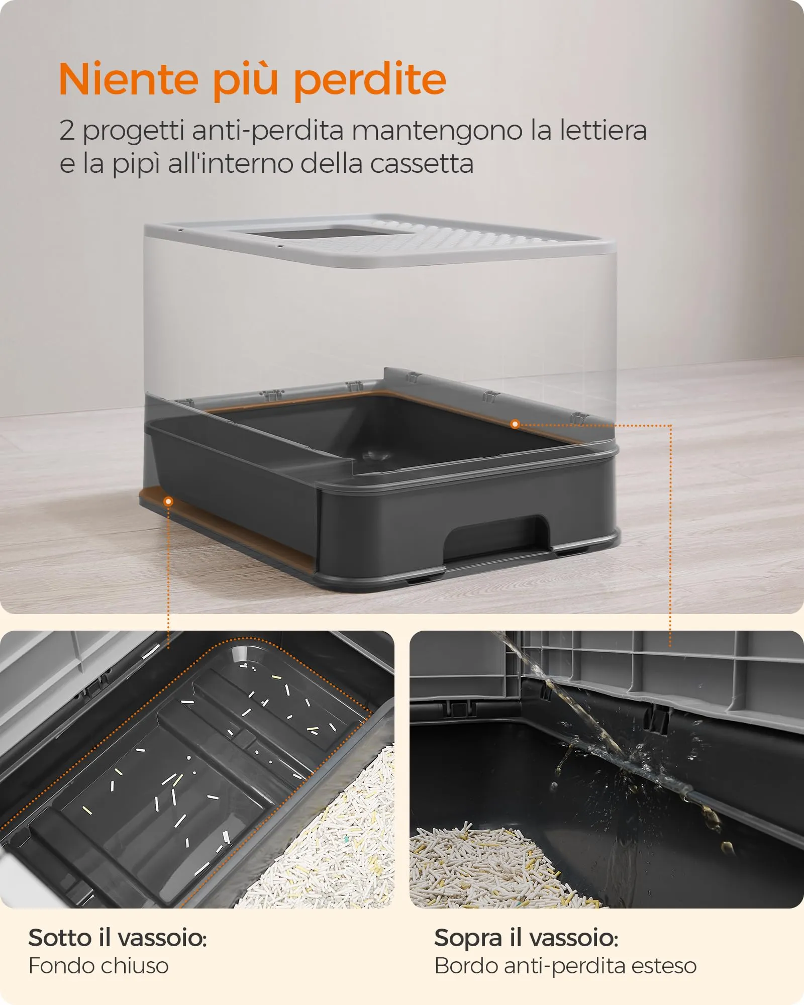 Feandrea Lettiera per Gatti Nascosta con Vassoio Estraibile, Grigio Antracite e Grigio Tortora PPT001B01 - immagine 4