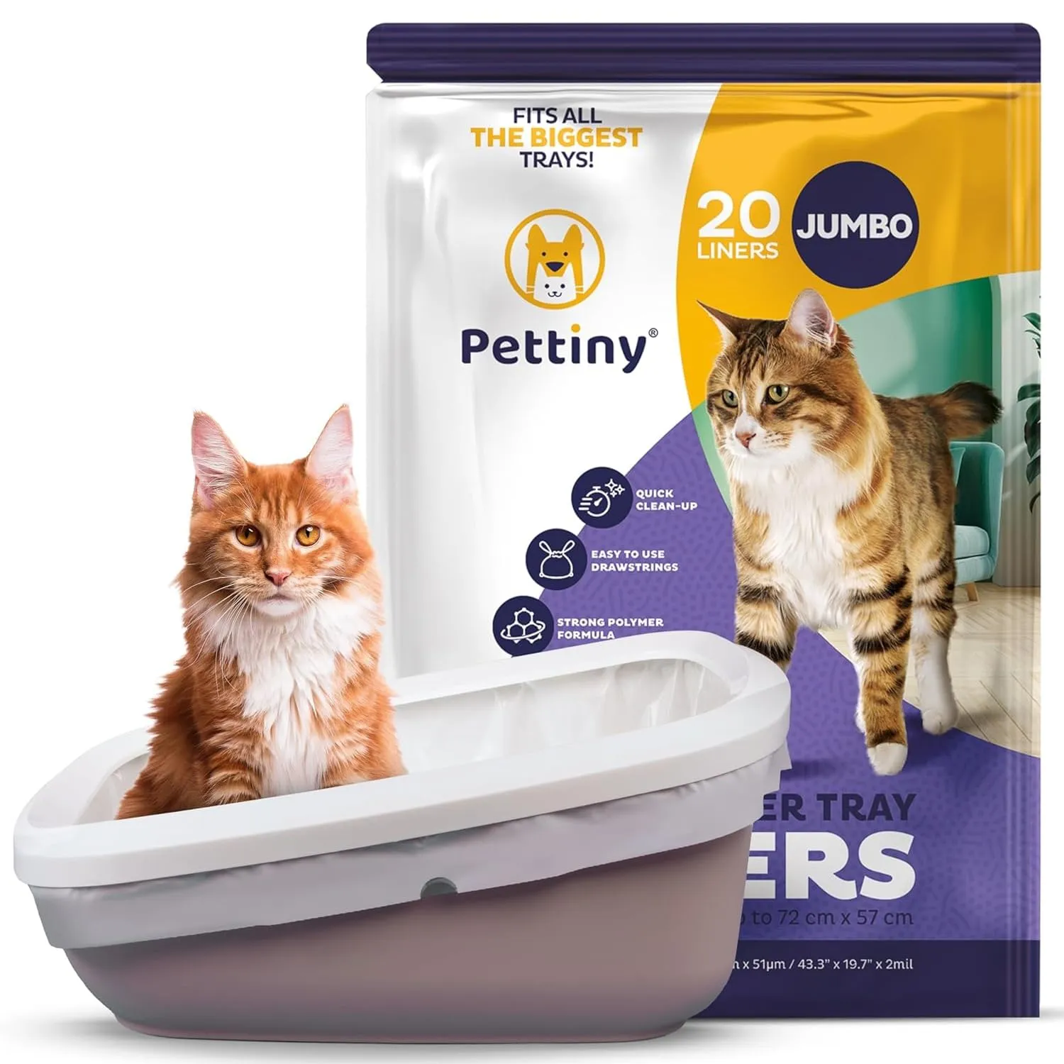 Pettiny Sacchetti Jumbo per Lettiera per Gatti con Coulisse, 20 unità - immagine 1