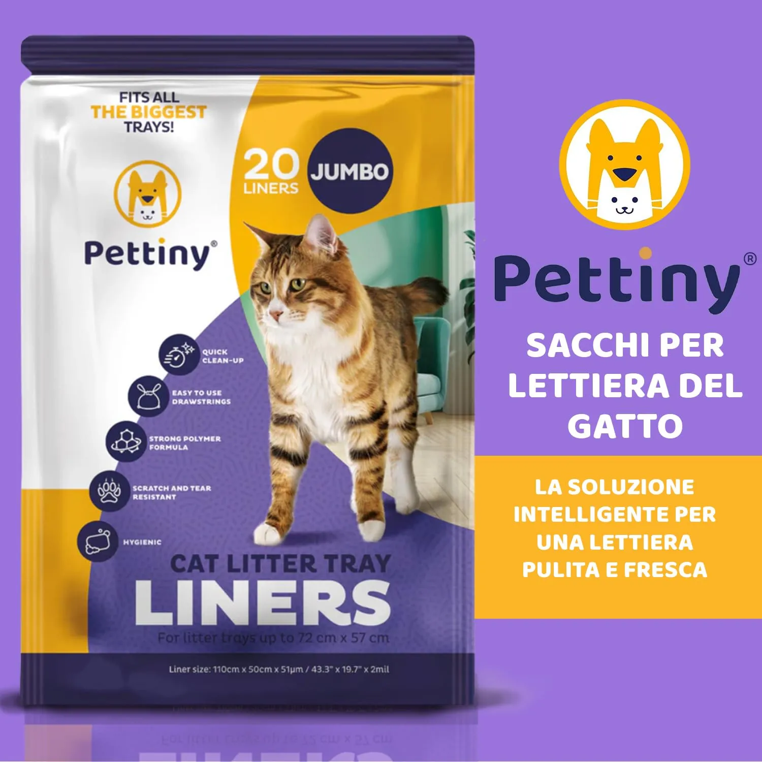 Pettiny Sacchetti Jumbo per Lettiera per Gatti con Coulisse, 20 unità - immagine 2