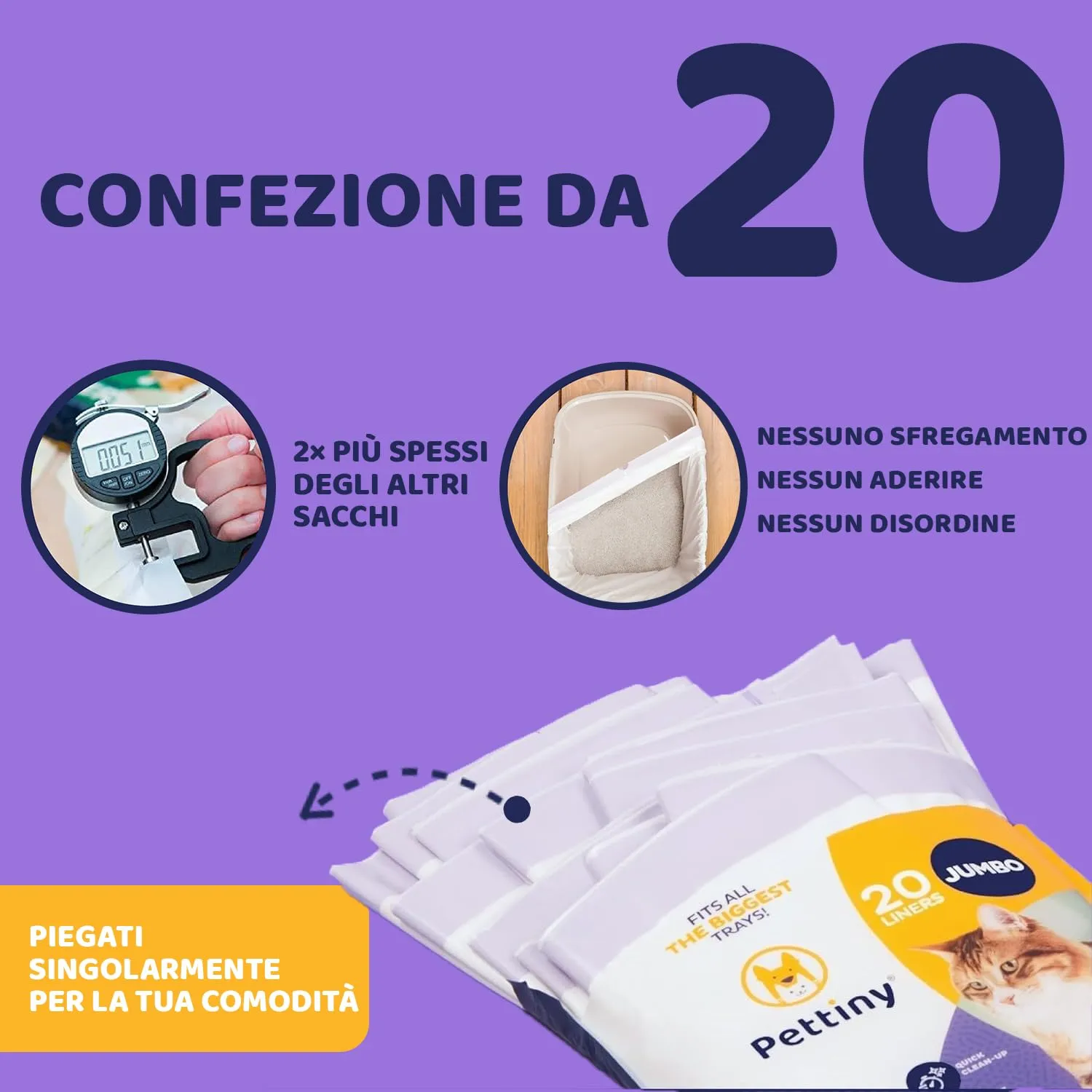 Pettiny Sacchetti Jumbo per Lettiera per Gatti con Coulisse, 20 unità - immagine 3