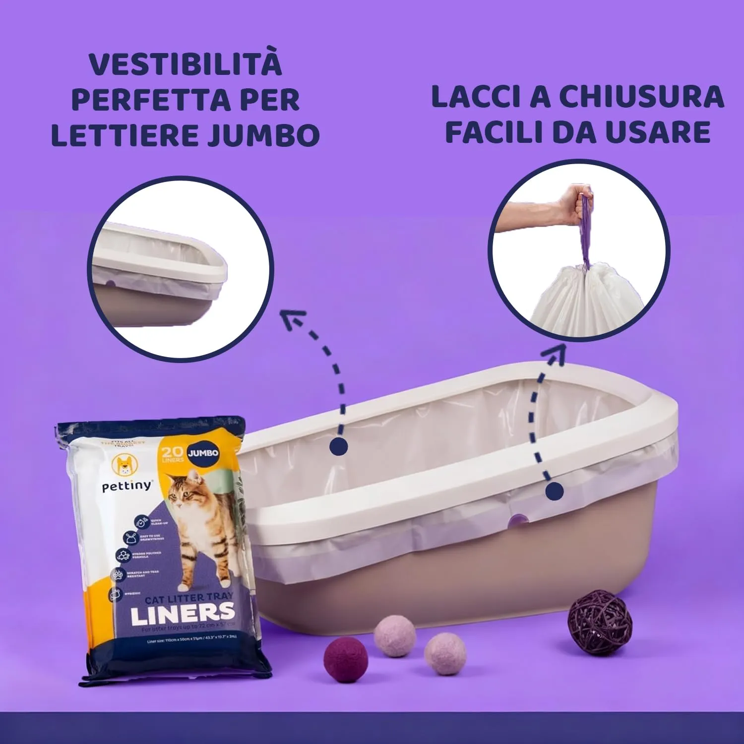 Pettiny Sacchetti Jumbo per Lettiera per Gatti con Coulisse, 20 unità - immagine 5
