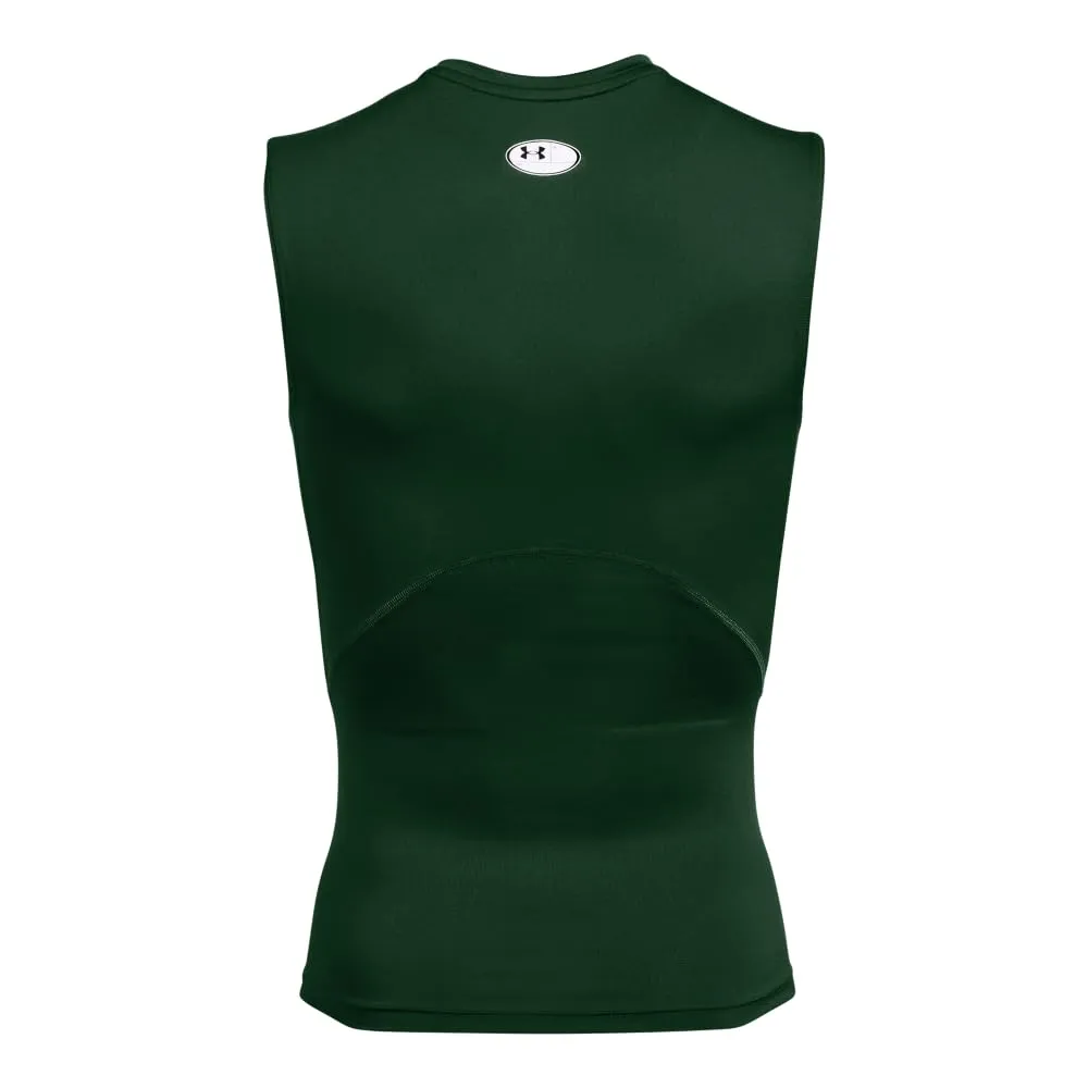 Under Armour HeatGear Maglietta Senza Maniche a Compressione da Uomo, Verde Bosco / Bianco, S - immagine 4