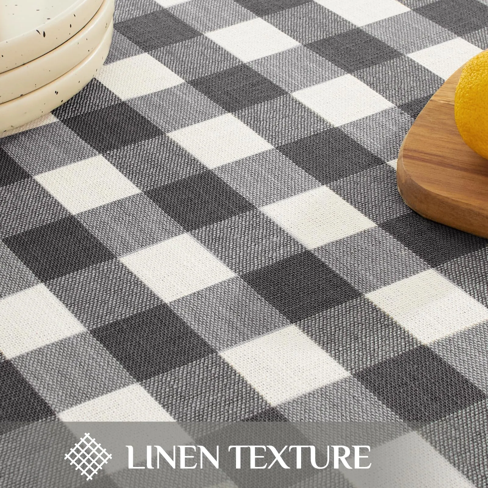 Softalker Tovaglia rettangolare a scacchi in lino e cotone con nappe, 140 x 177,8 cm, nero - immagine 5