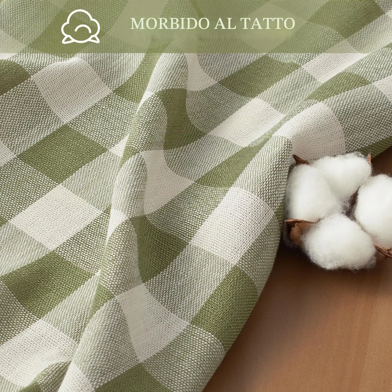 Softalker Tovaglia Rettangolare a Scacchi in Lino e Cotone con Nappe, 140 x 305 cm, Salvia - immagine 3