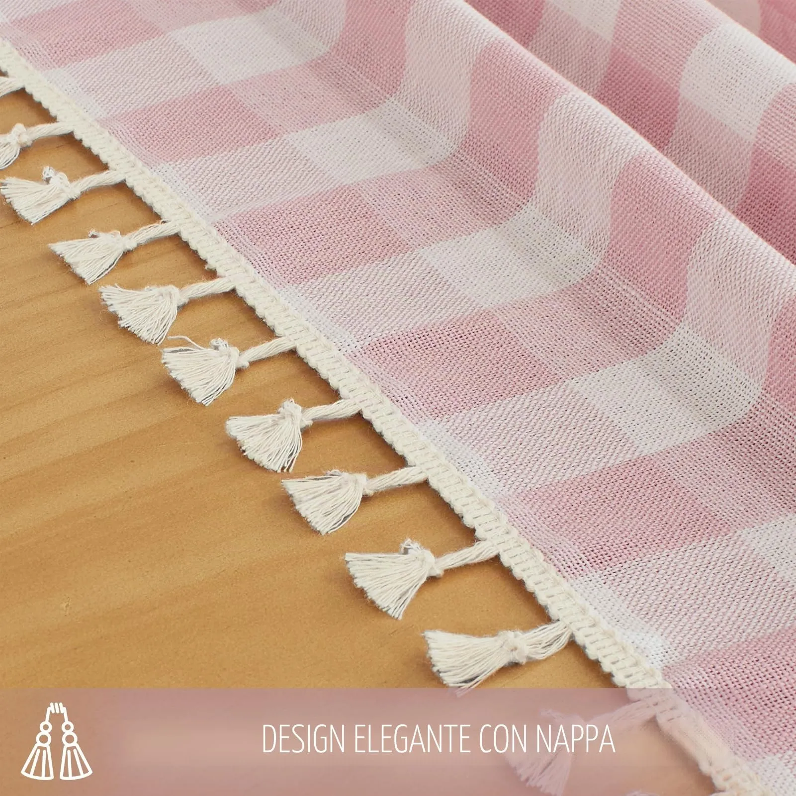 Softalker Tovaglia Rettangolare a Quadretti con Nappa, Rosa, 140 x 259 cm - immagine 6