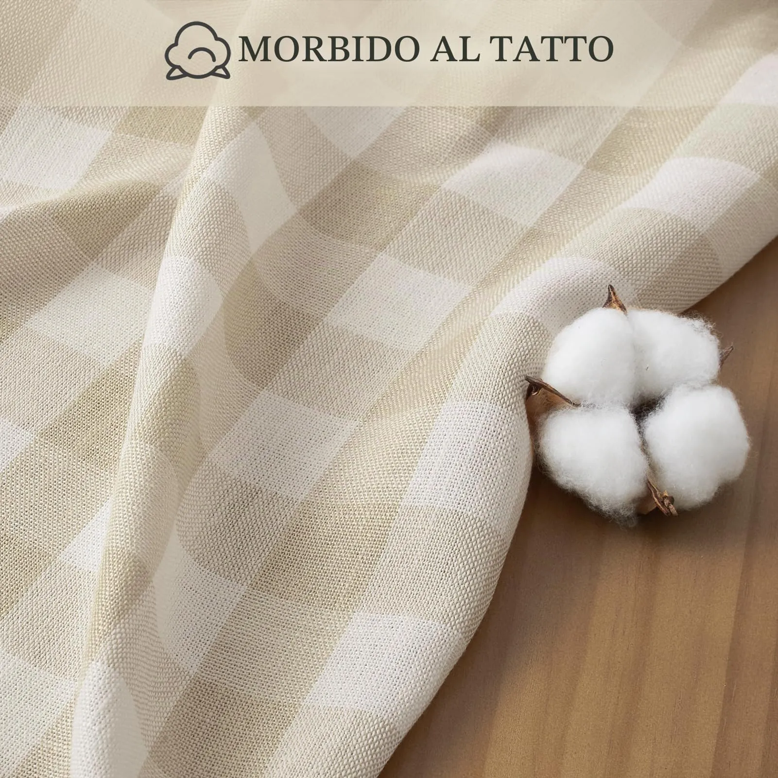 Softalker Tovaglia Rettangolare a Quadri in Lino e Cotone con Nappine, 140 x 178 cm, Beige - immagine 3