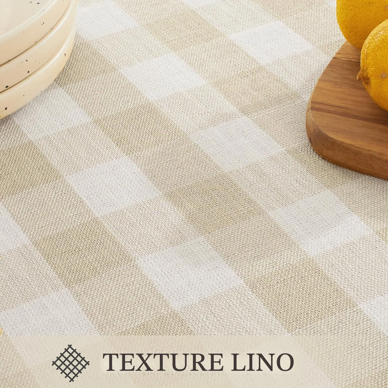 Softalker Tovaglia Rettangolare a Quadri in Lino e Cotone con Nappine, 140 x 178 cm, Beige - immagine 4
