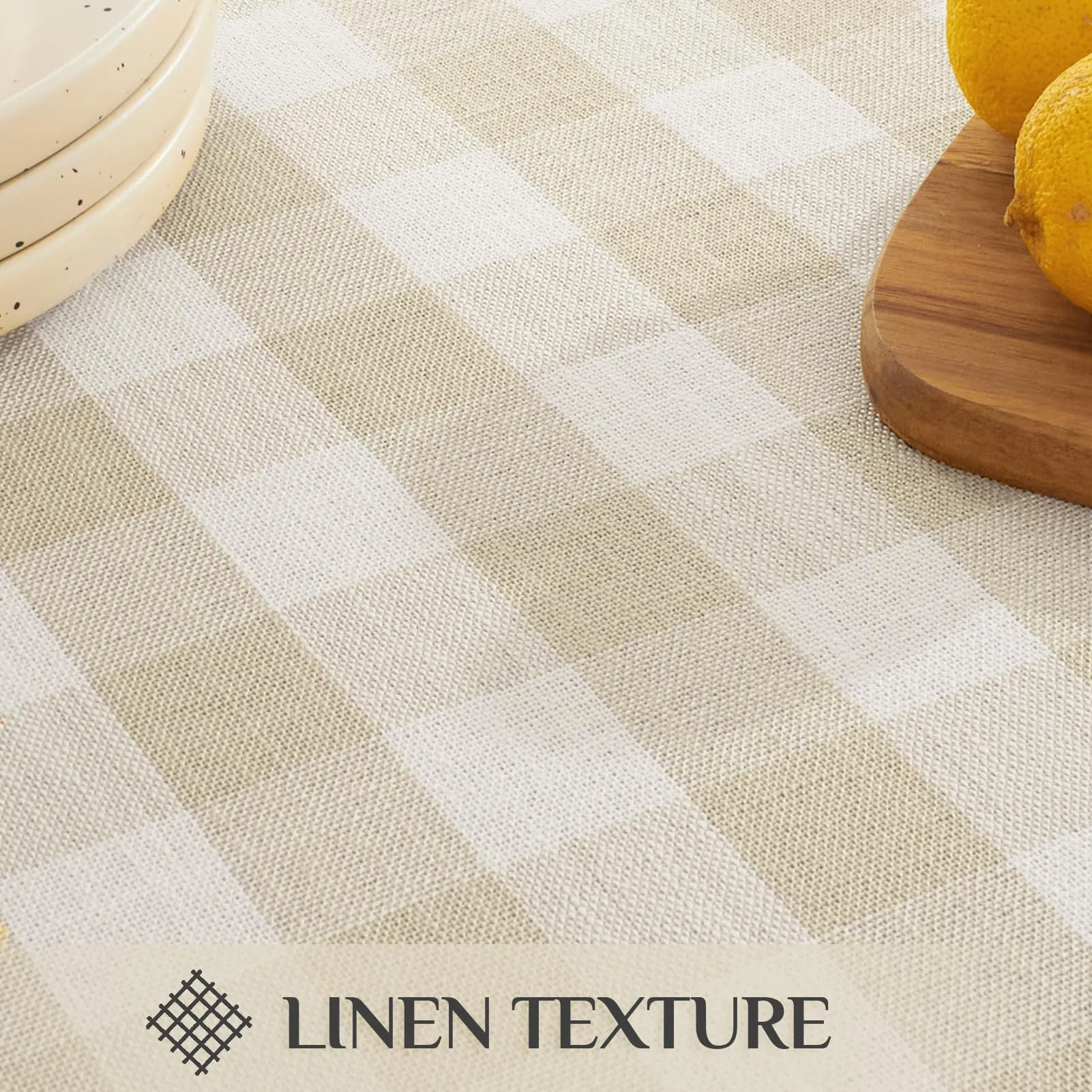 Softalker Tovaglia Rettangolare a Scacchi in Lino e Cotone con Nappe, 140 x 260 cm, Beige - immagine 4
