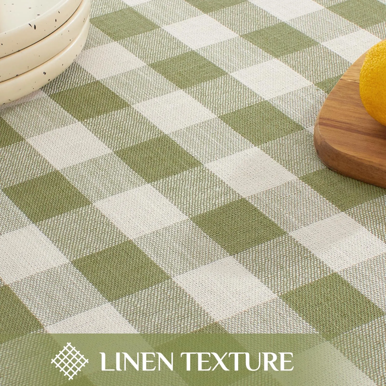 Softalker Tovaglia Quadrata a Quadri in Lino e Cotone con Nappine, 140 x 140 cm, Verde Salvia - immagine 6