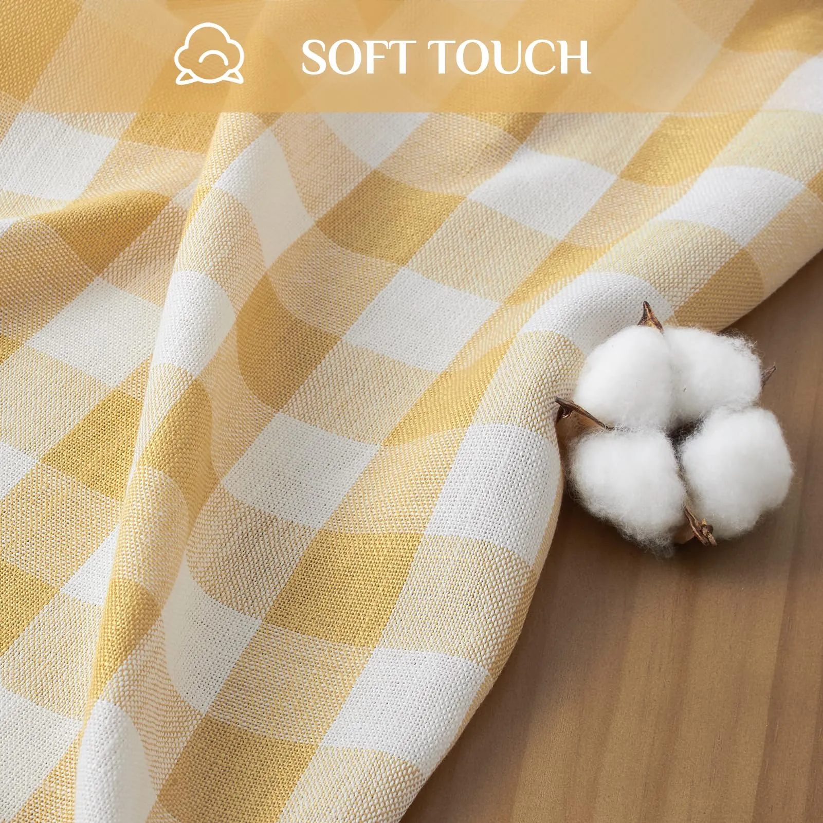 Softalker Tovaglia Rettangolare a Quadretti in Lino e Cotone con Nappe, 140 x 304,8 cm, Giallo - immagine 3