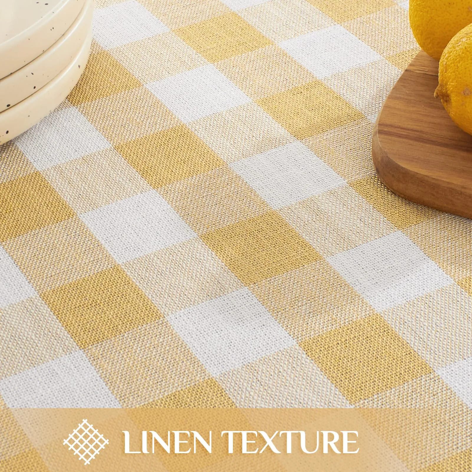 Softalker Tovaglia Rettangolare a Quadretti in Lino e Cotone con Nappe, 140 x 304,8 cm, Giallo - immagine 4