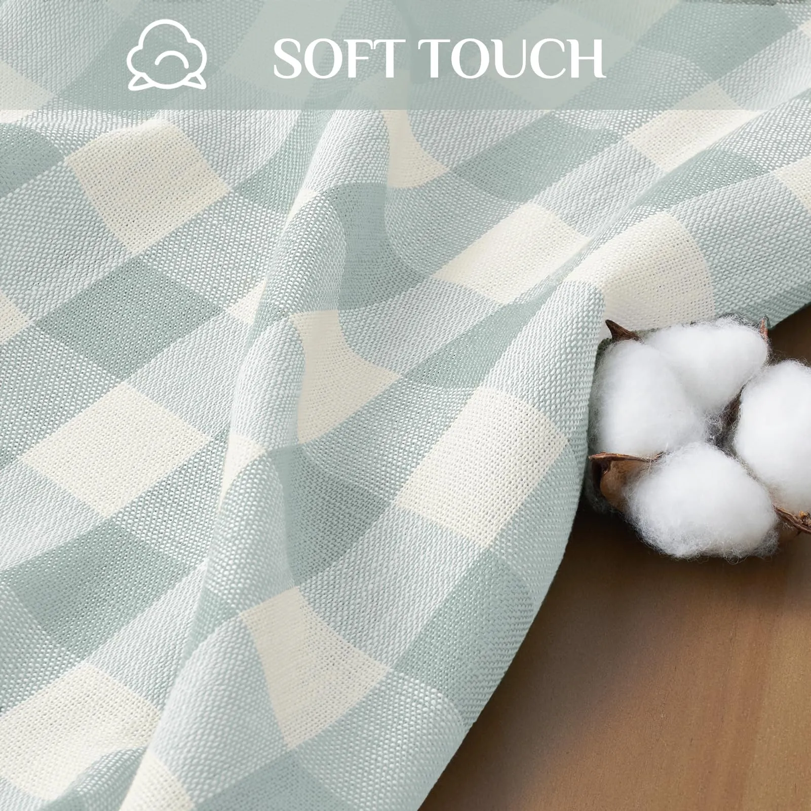 Softalker Tovaglia a scacchi rettangolare in cotone e lino con nappe, 140 x 213 cm, blu acqua - immagine 3