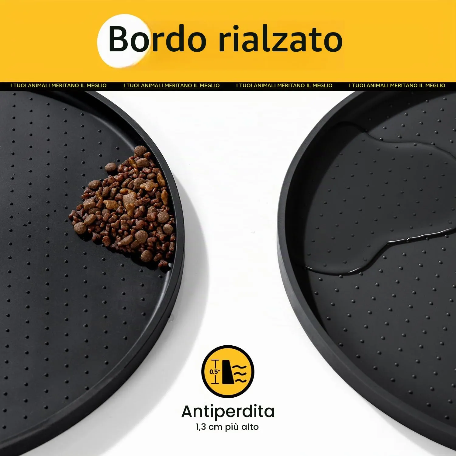 Conlun Tappetino per ciotola per cani in silicone senza BPA, 60 x 40 cm, nero - immagine 2