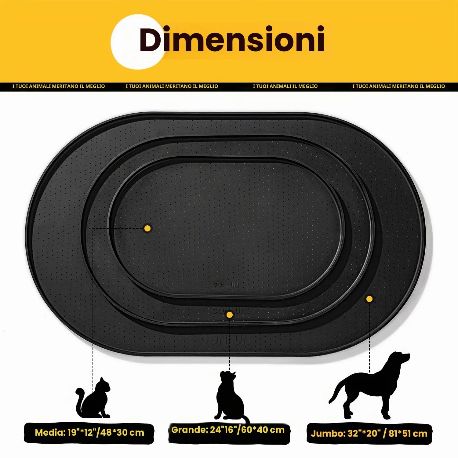 Conlun Tappetino per ciotola per cani in silicone senza BPA, 60 x 40 cm, nero - immagine 4