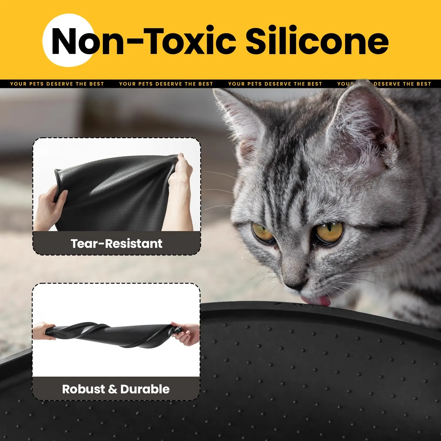 Conlun Tappetino per ciotola per cani in silicone senza BPA, 60 x 40 cm, nero - immagine 5