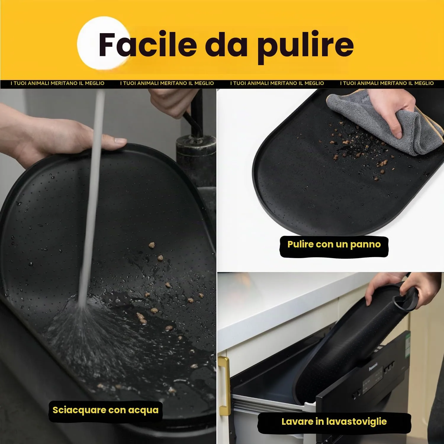 Conlun Tappetino per ciotola per cani in silicone senza BPA, 60 x 40 cm, nero - immagine 6