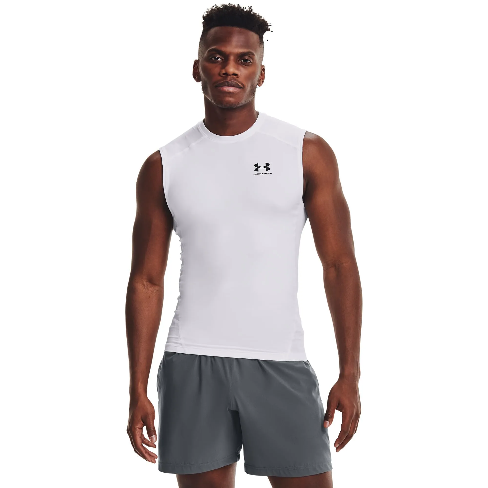 Under Armour HeatGear Men's Compression Sleeveless Shirt, White/Black, 3XL Alti - immagine 1