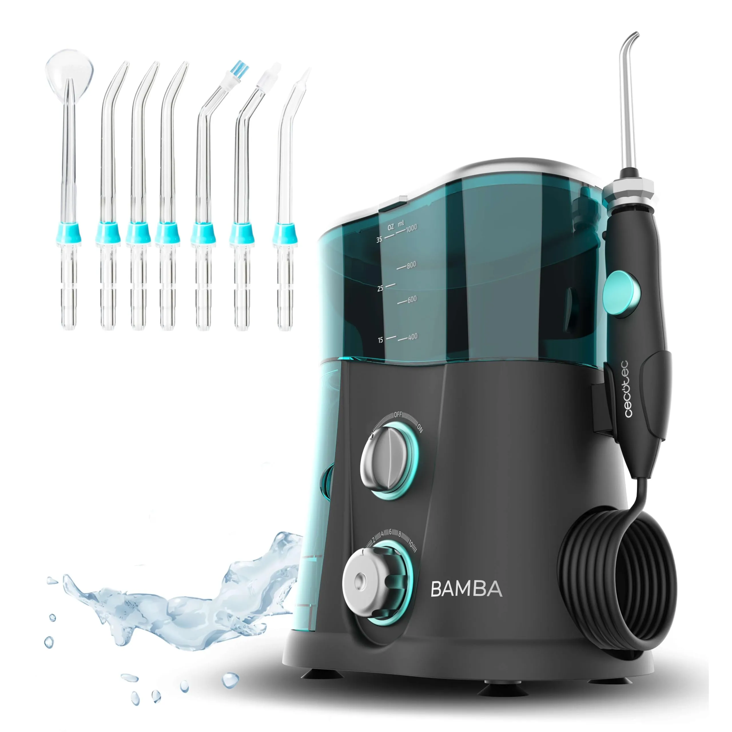 Cecotec ToothCare 1200 Jet Pro Oral Irrigator, 7 Nozzles, LED Display, 1000 ml Capacity, 10 Pressure Settings, IPX4, UV Light Disinfection - immagine 1