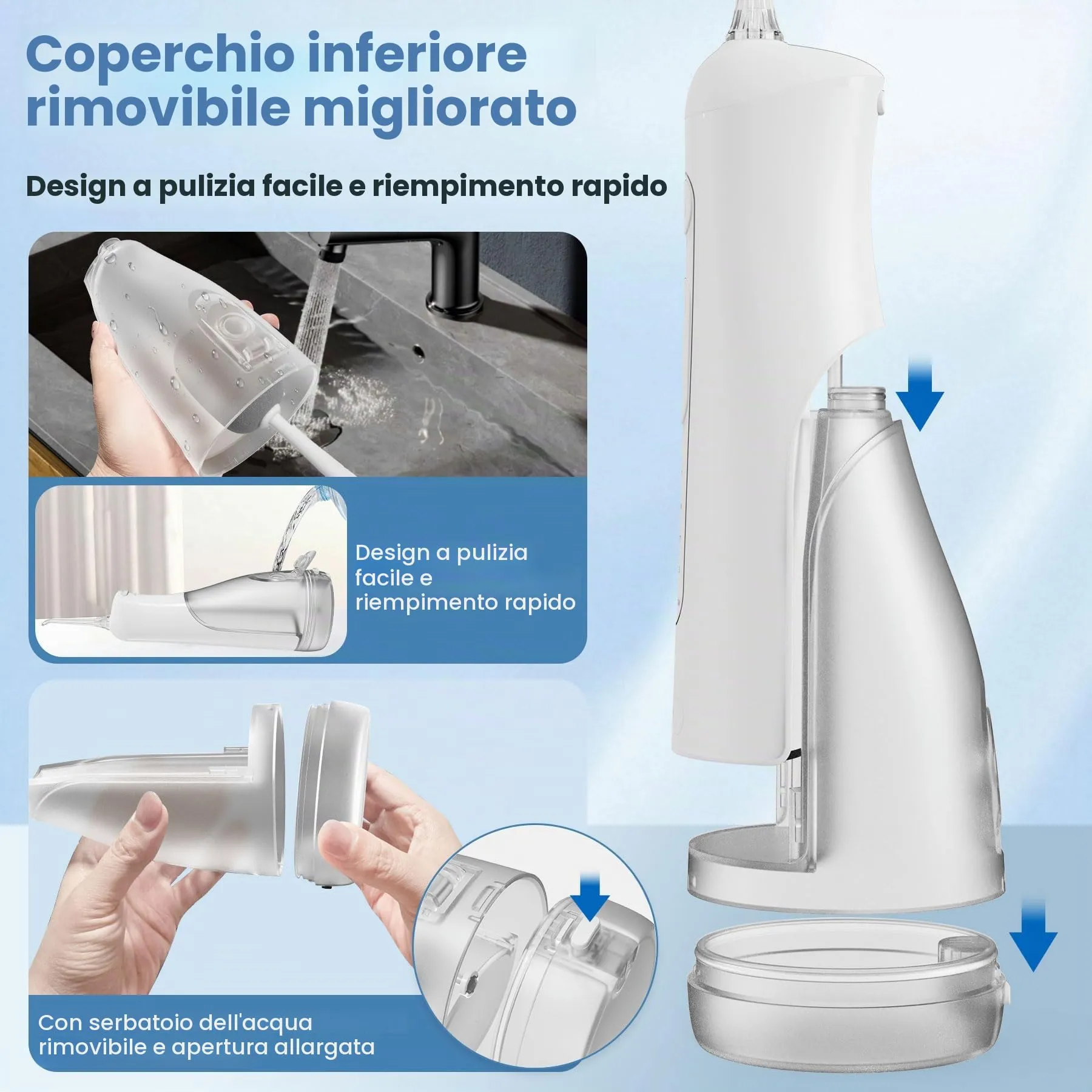 KIDSCOTER Idropulsore Orale Ricaricabile 300ml, 5 Modalità di Pulizia, Impermeabile IPX7, Nero e Bianco - immagine 6