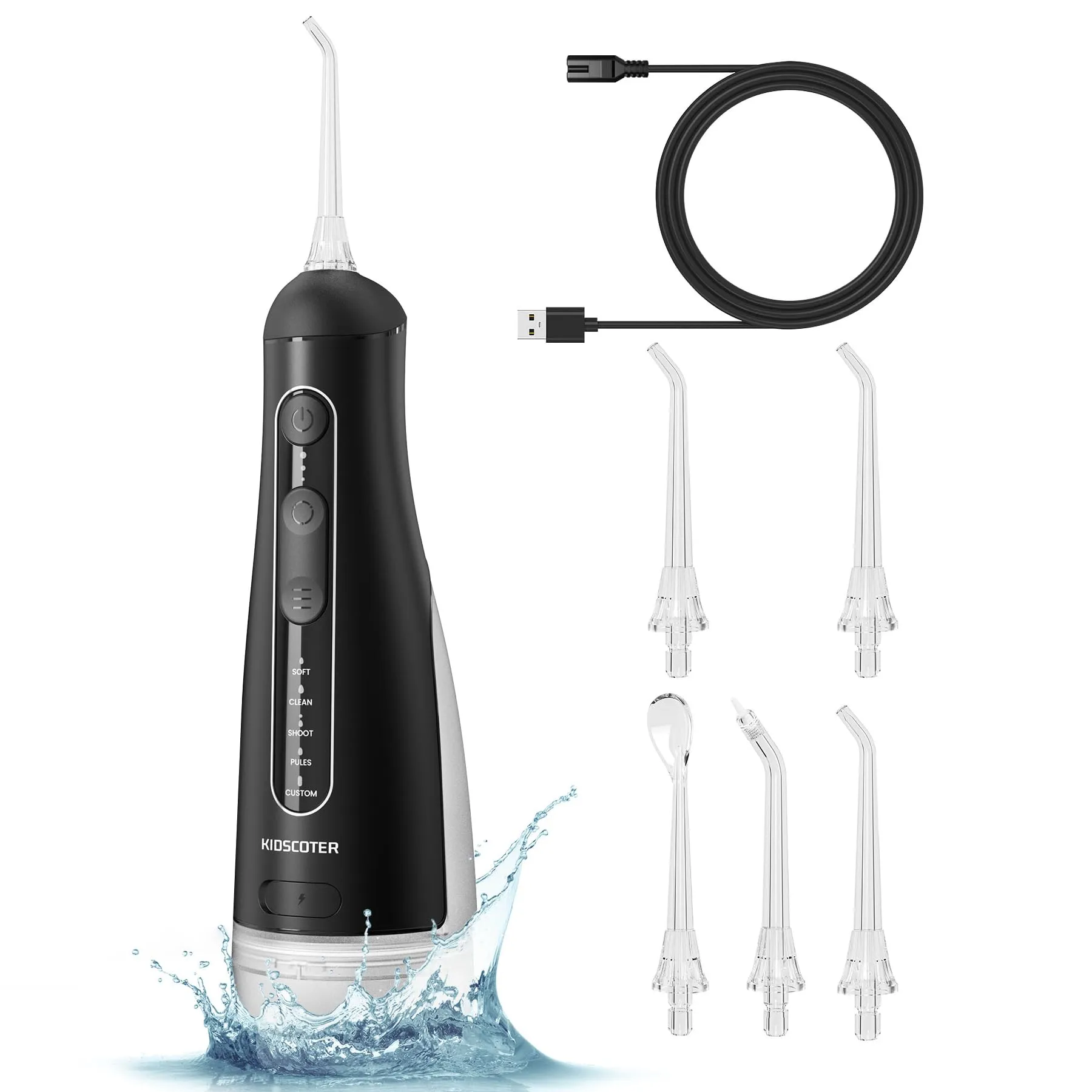 KIDSCOTER Idropulsore Orale Portatile, 5 Modalità, Serbatoio Rimovibile 300 ml, Impermeabile IPX7, Nero - immagine 2
