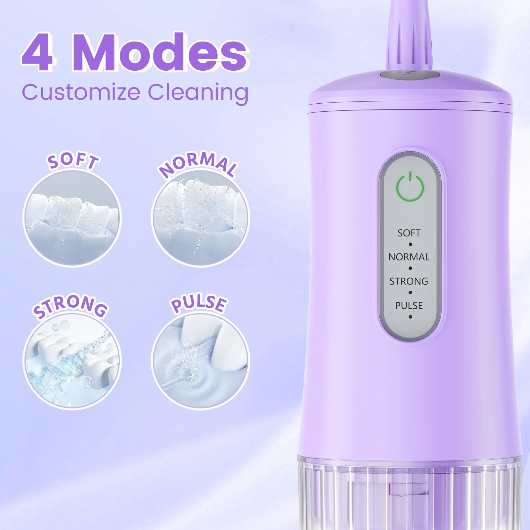 KIDSCOTER Irrigatore Dentale Elettrico Senza Fili ORAL-AP04, 4 Modalità di Pulizia, 8 Punte, Impermeabile IPX7, Serbatoio 200ml, Ricaricabile USB-C - immagine 3