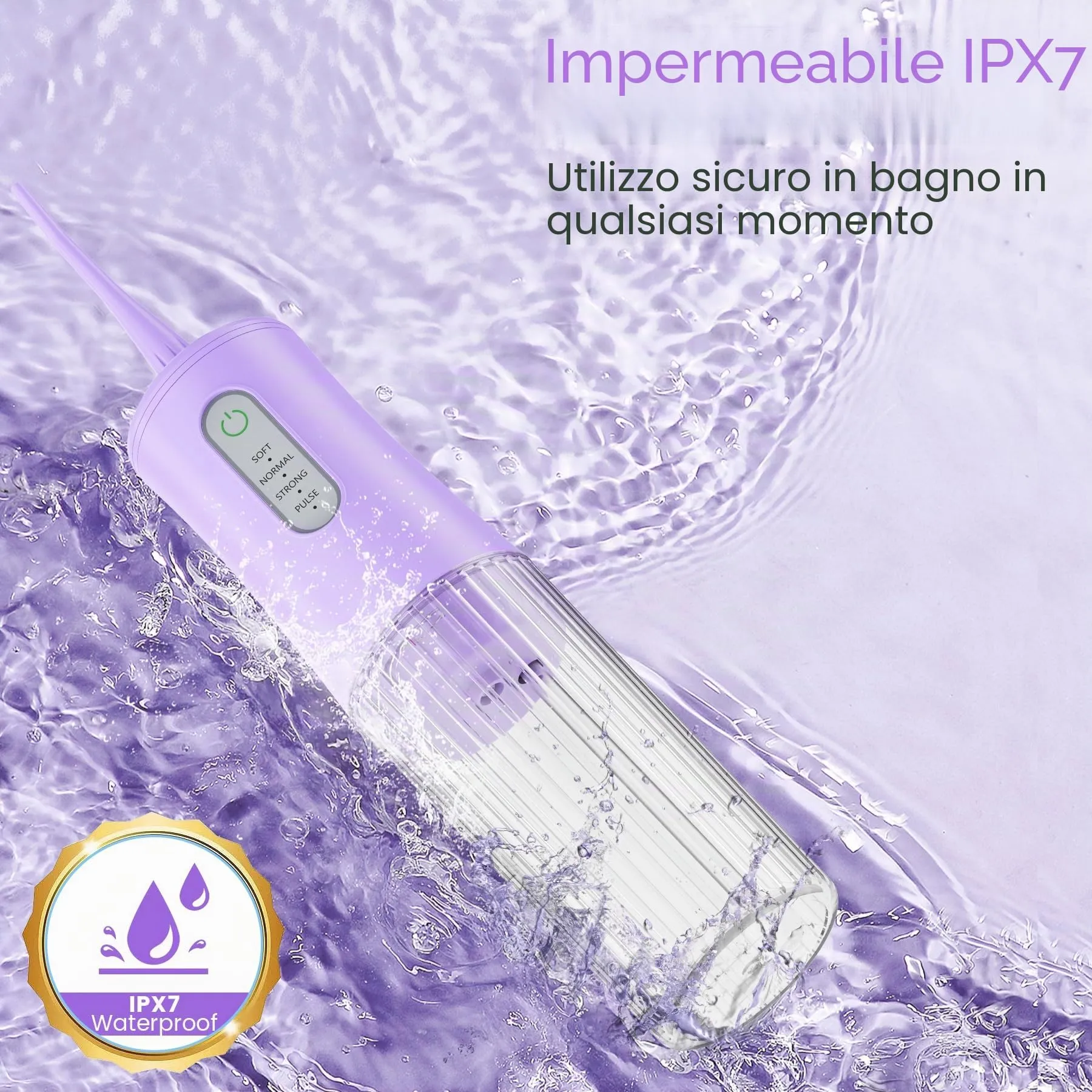 KIDSCOTER Irrigatore Dentale Elettrico Senza Fili ORAL-AP04, 4 Modalità di Pulizia, 8 Punte, Impermeabile IPX7, Serbatoio 200ml, Ricaricabile USB-C - immagine 4