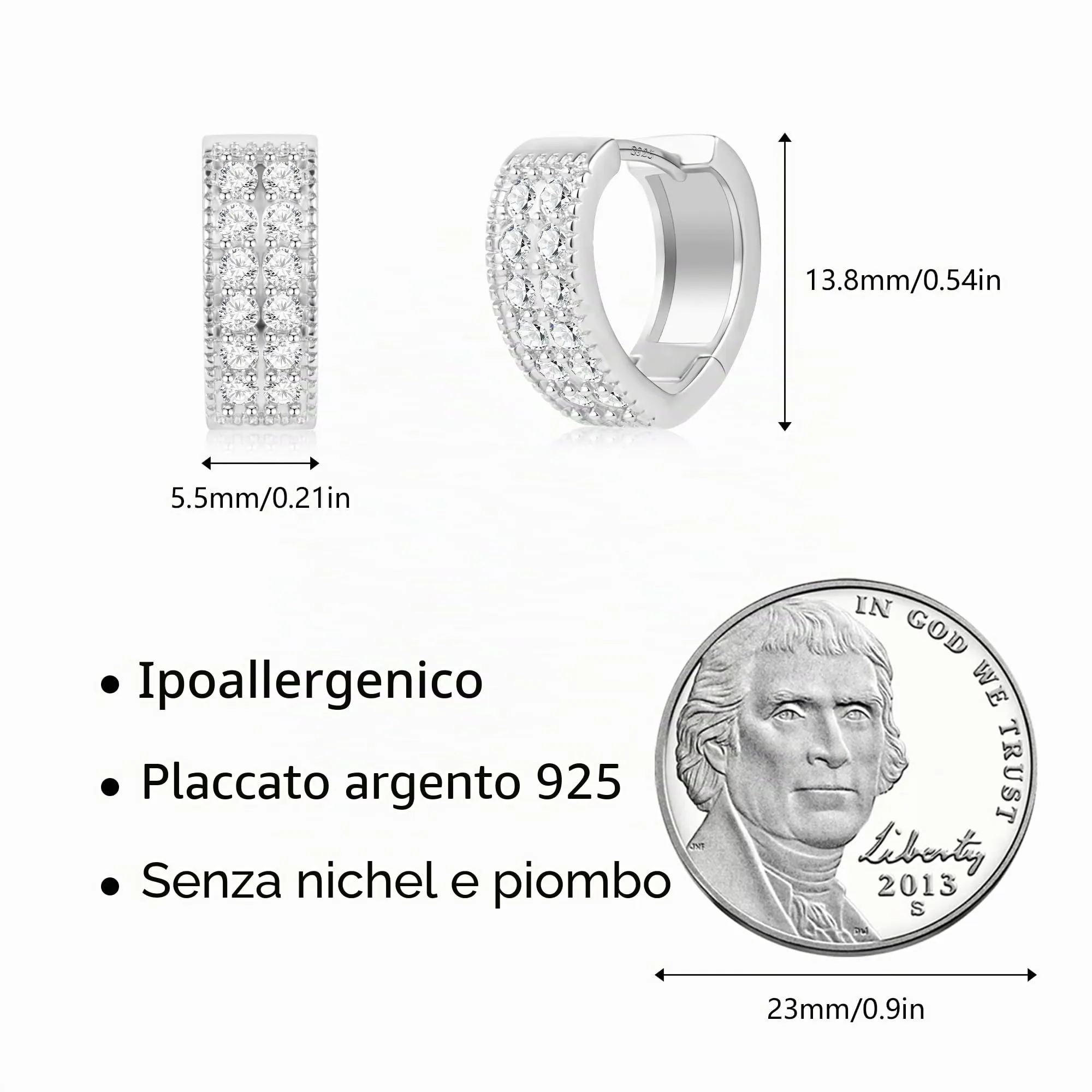 ALEXCRAFT Orecchini a Spillo Cuore Argentati con Zirconi Pavé SCEU300S - immagine 6