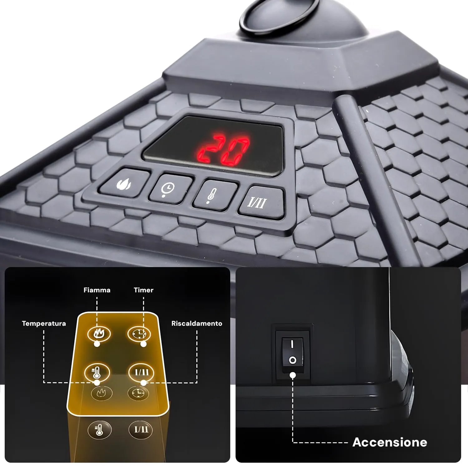 MaisonRouge Caminetto Elettrico da Tavolo 1000W con Effetto Camino 3D, Telecomando e Timer 12 Ore, 32x18,5x18,5cm - immagine 3