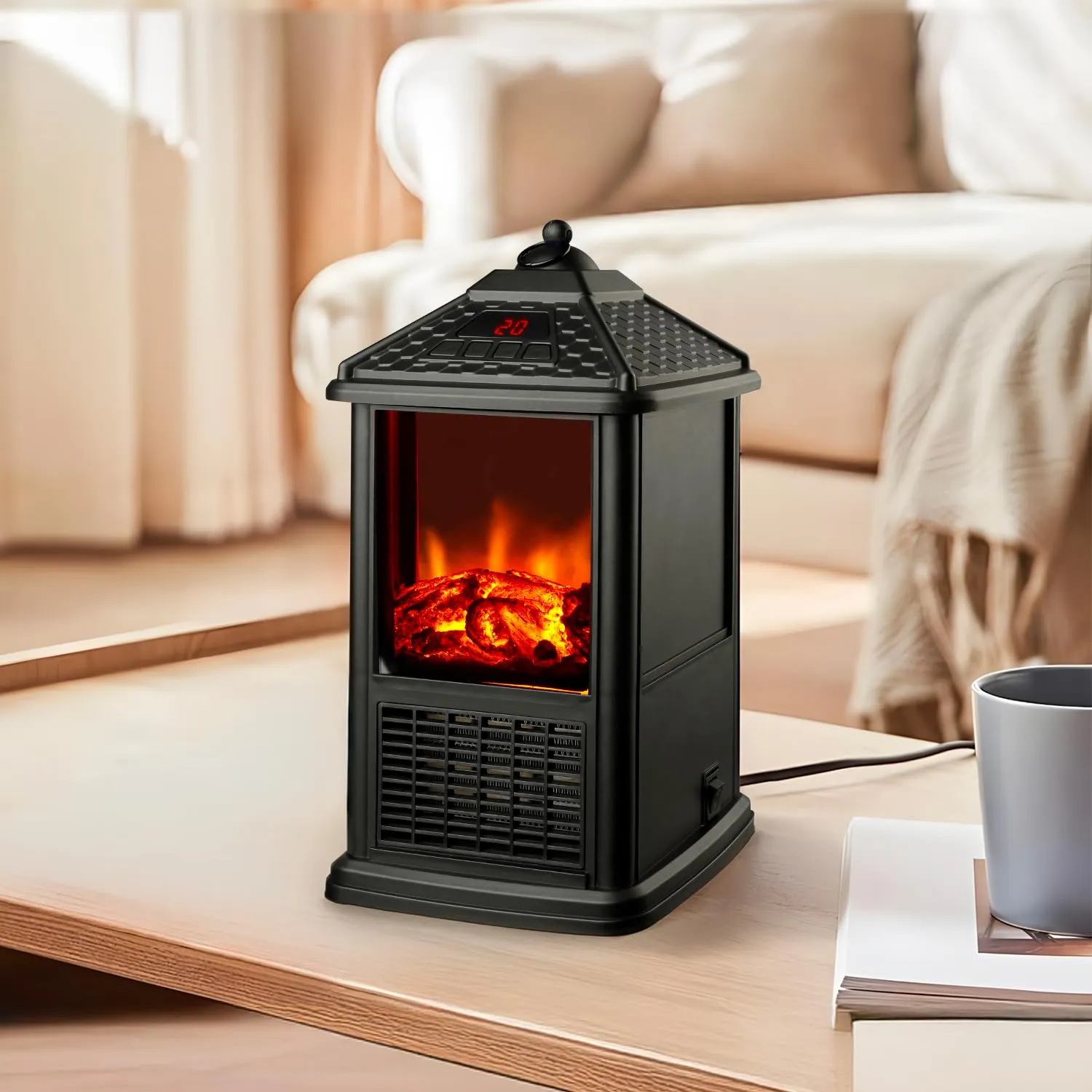 MaisonRouge Caminetto Elettrico da Tavolo 1000W con Effetto Camino 3D, Telecomando e Timer 12 Ore, 32x18,5x18,5cm - immagine 5