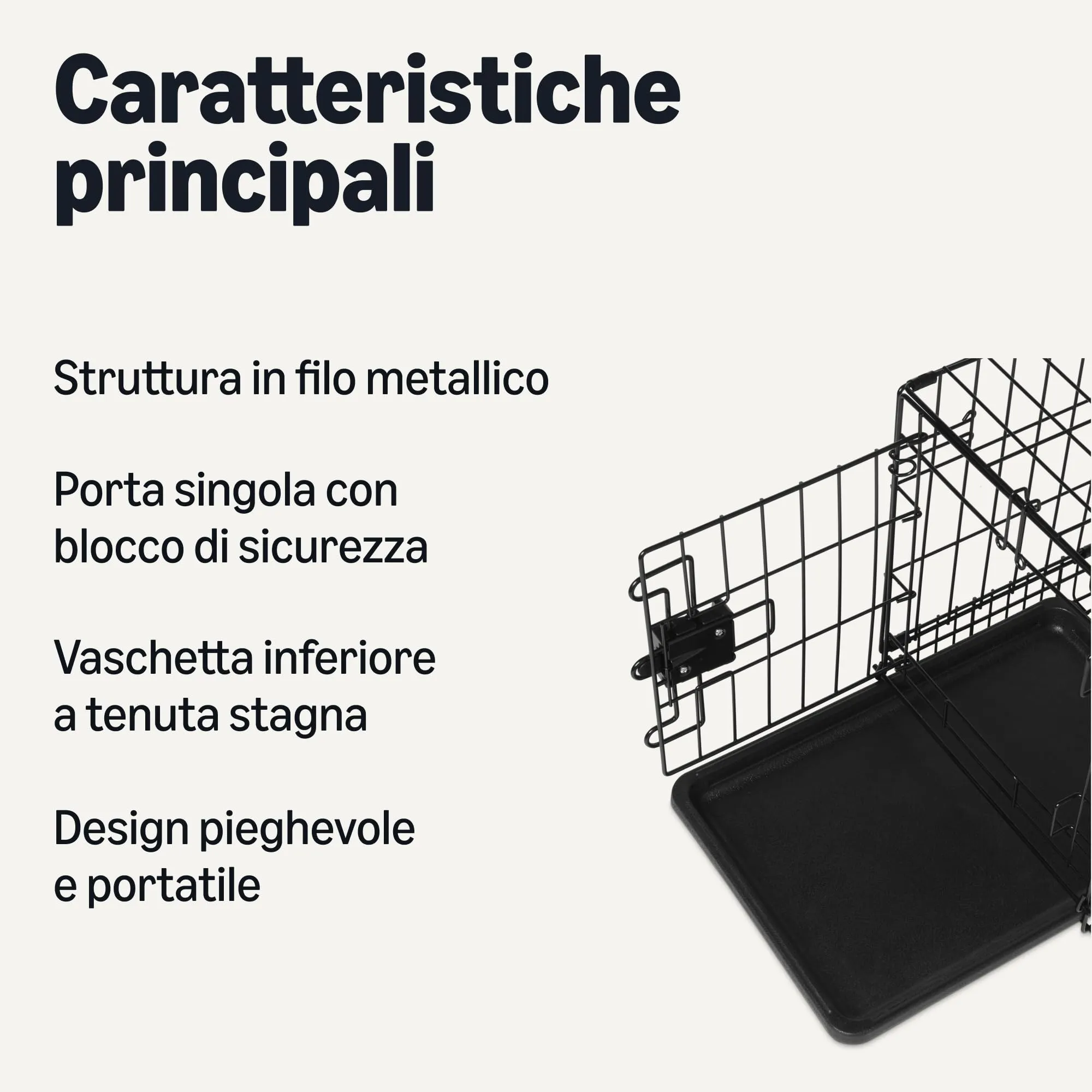 Amazon Basics Gabbia per Cani in Filo Metallico Pieghevole con Vassoio, 46 x 32 x 38 cm, Nera - immagine 2