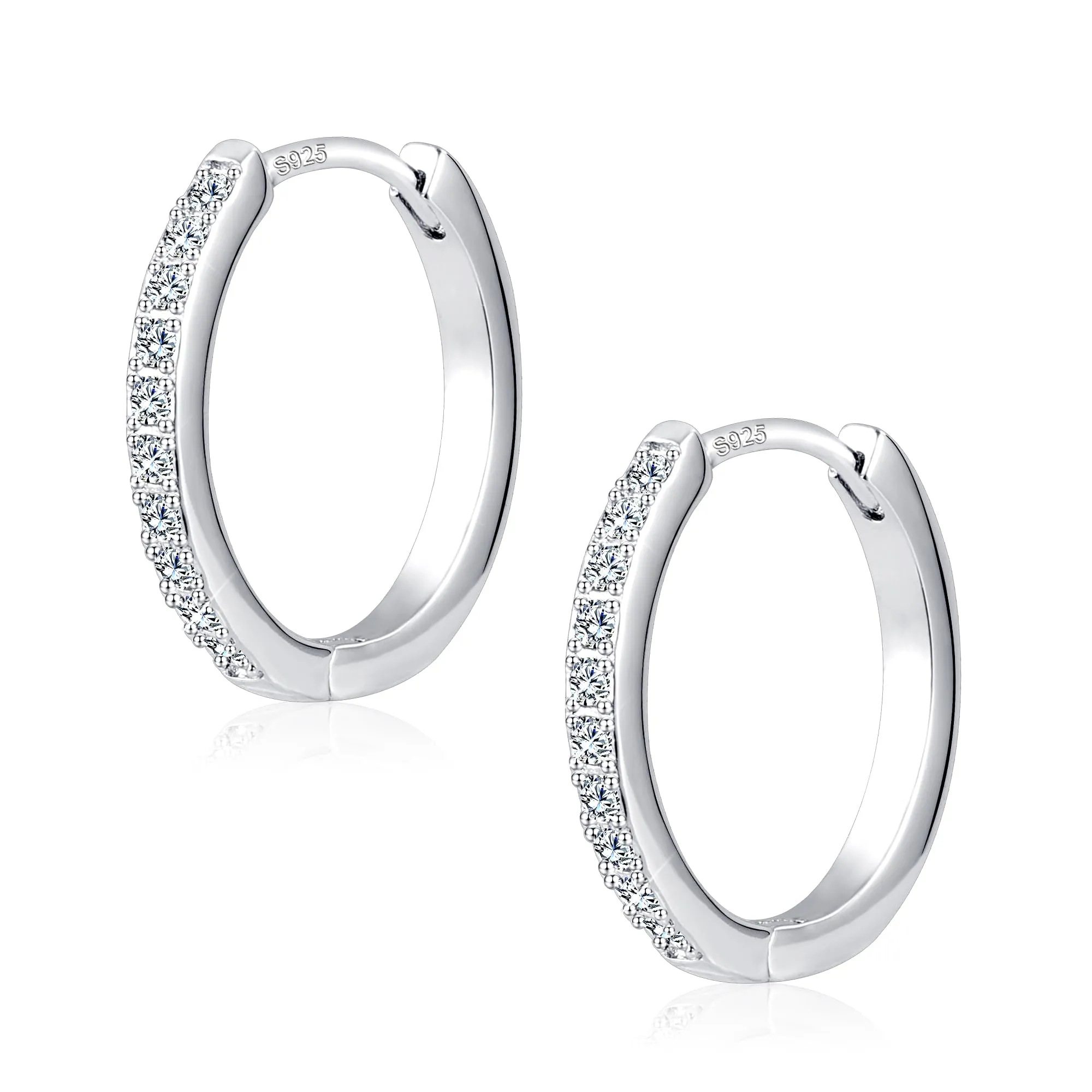 ALEXCRAFT Orecchini a Cerchio Huggie in Argento con Zirconi, Media, E3398 - immagine 7