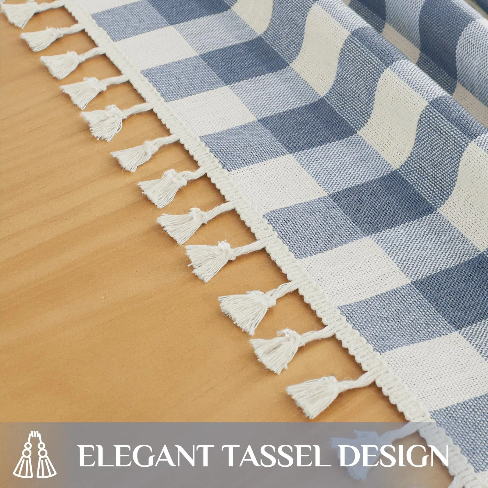 Softalker Tovaglia a Scacchi Rettangolare in Cotone e Lino con Nappine, 140 x 213 cm, Blu - immagine 4