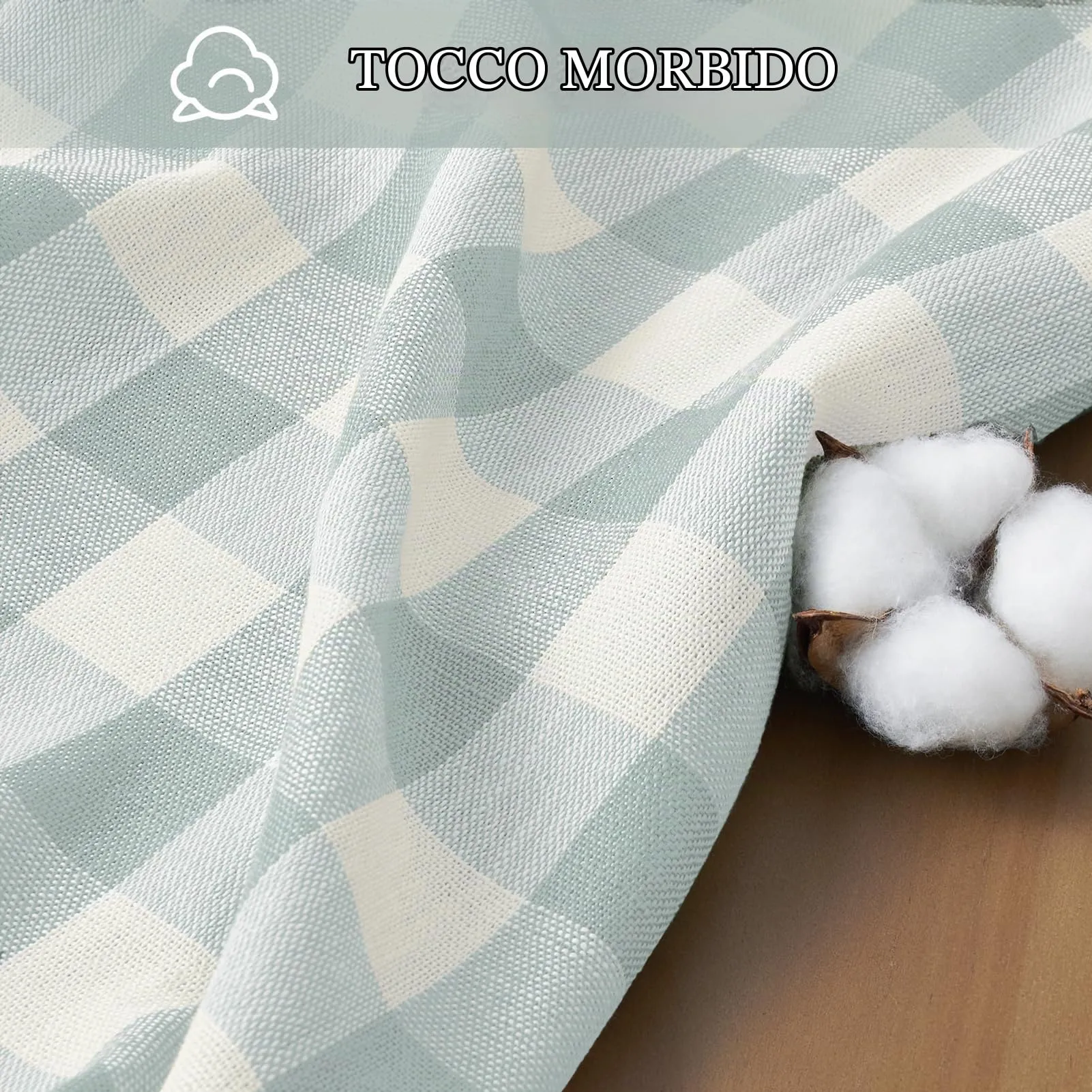Softalker Tovaglia rettangolare a quadri in lino e cotone con nappine, 140 x 178 cm, turchese - immagine 3