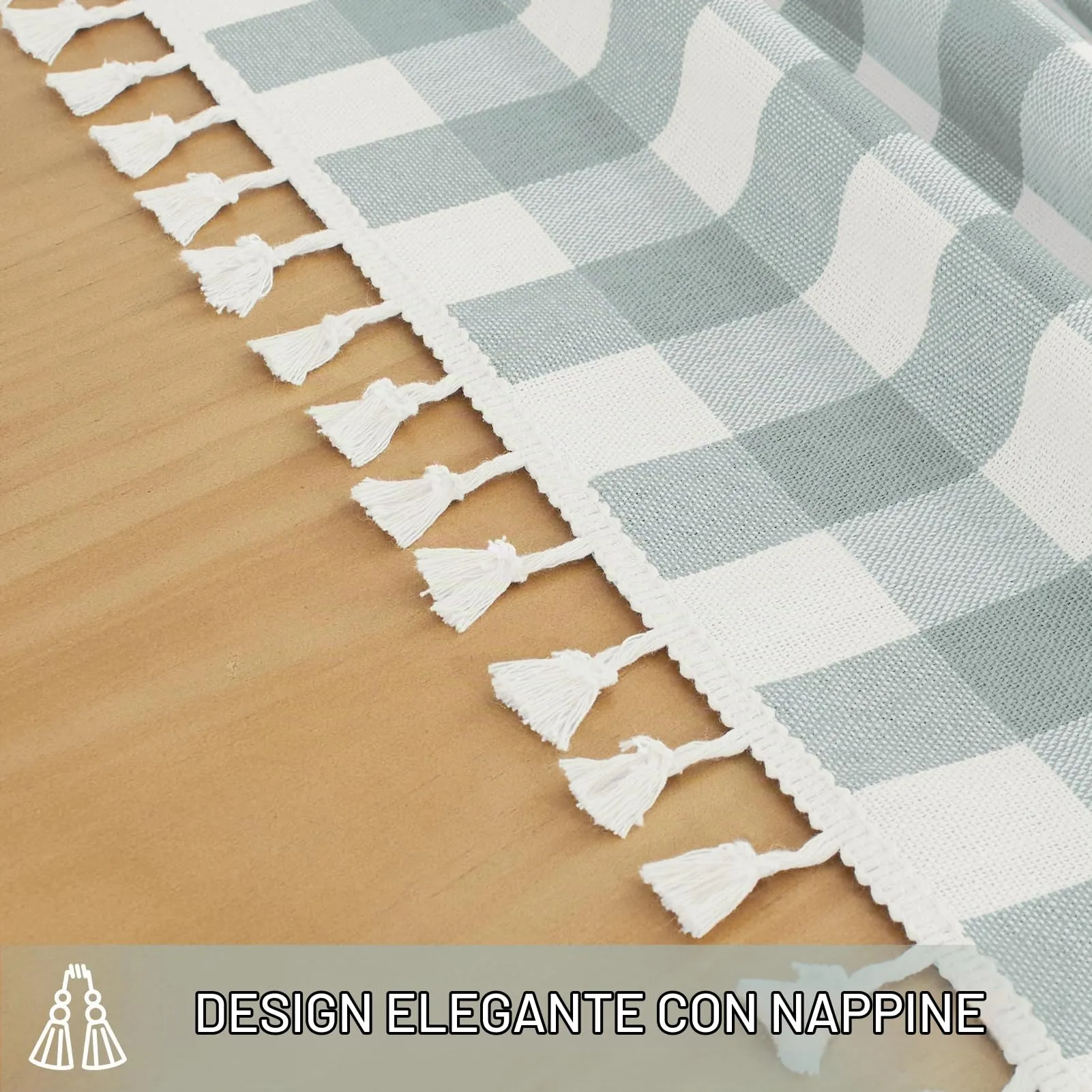 Softalker Tovaglia rettangolare a quadri in lino e cotone con nappine, 140 x 178 cm, turchese - immagine 4