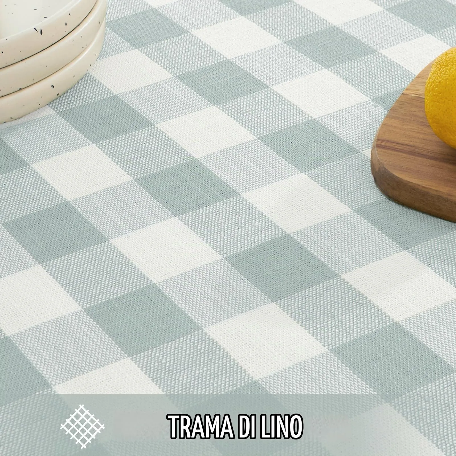 Softalker Tovaglia rettangolare a quadri in lino e cotone con nappine, 140 x 178 cm, turchese - immagine 5