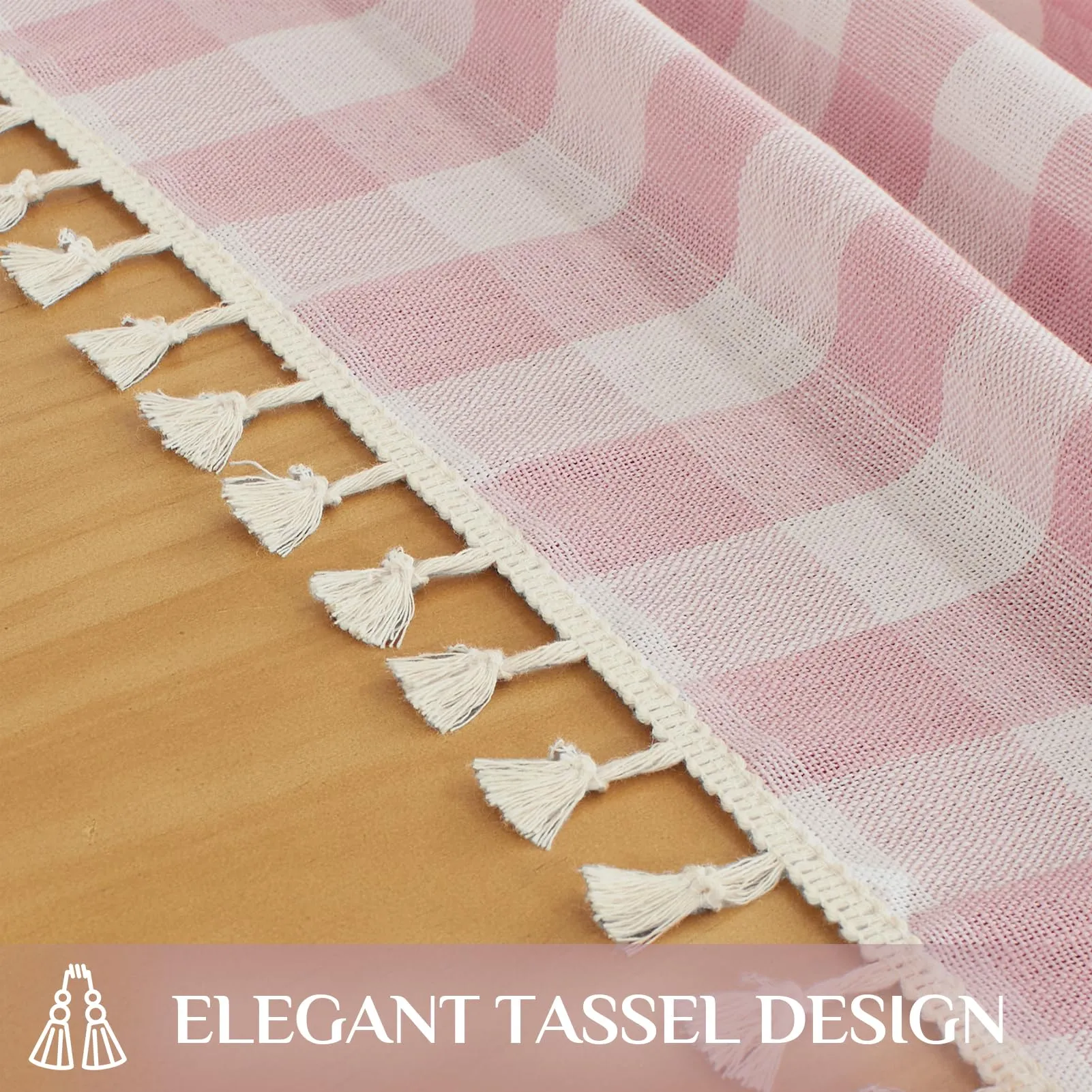 Softalker Tovaglia Rettangolare a Quadri Rosa, Lino e Cotone con Nappine, 140 x 213 cm - immagine 6
