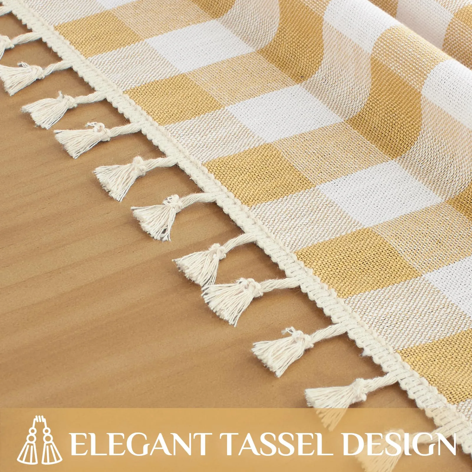 Softalker Tovaglia Rettangolare in Lino e Cotone a Quadretti con Nappine, 139 x 213 cm, Giallo - immagine 5