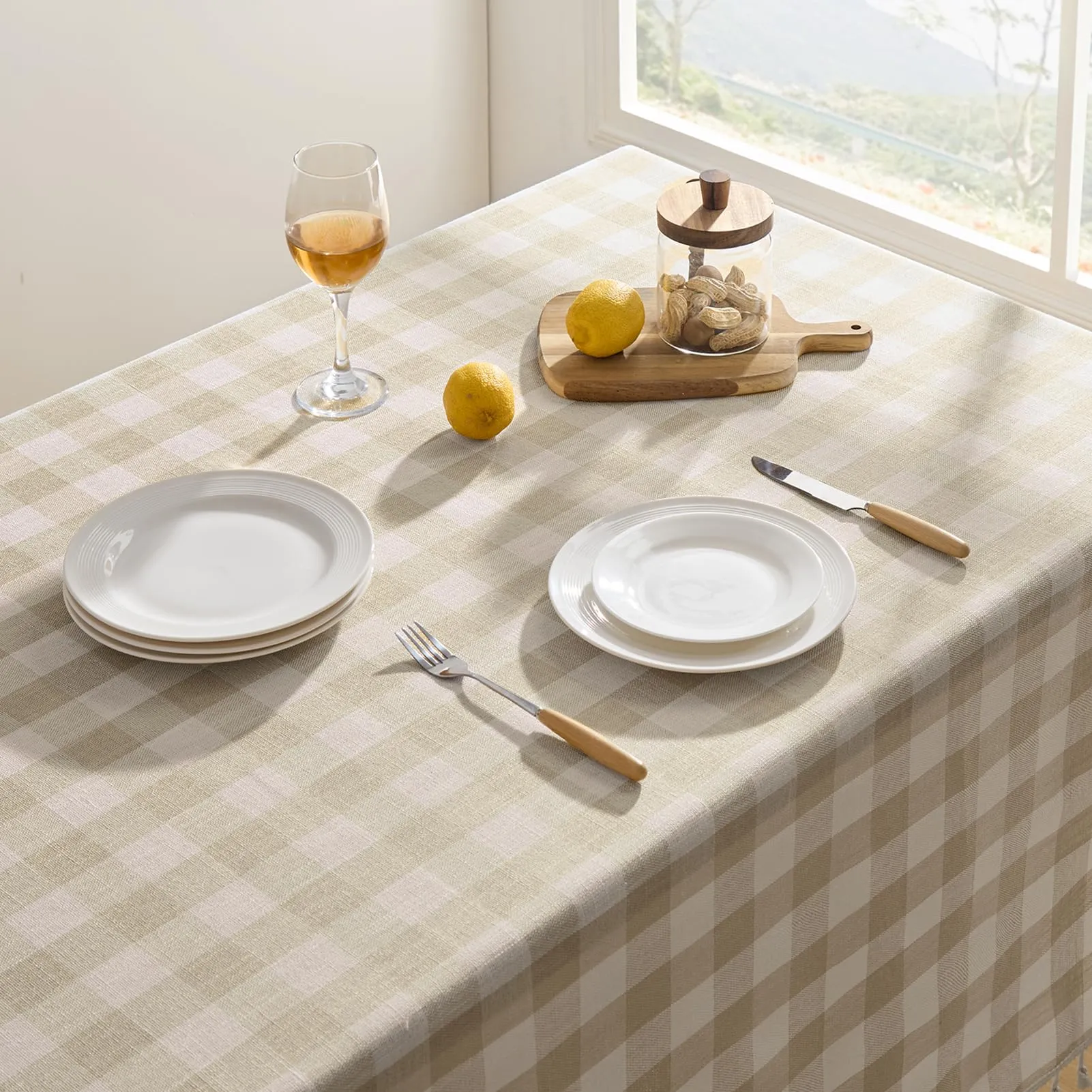 Softalker Tovaglia Quadrata a Scacchi in Cotone e Lino con Nappine, 140 x 140 cm, Giallo - immagine 8