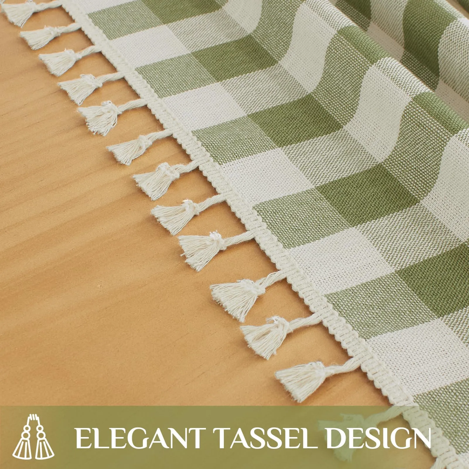 Softalker Tovaglia Rettangolare a Quadri in Lino e Cotone con Nappine, 140 x 213 cm, Verde Salvia - immagine 5