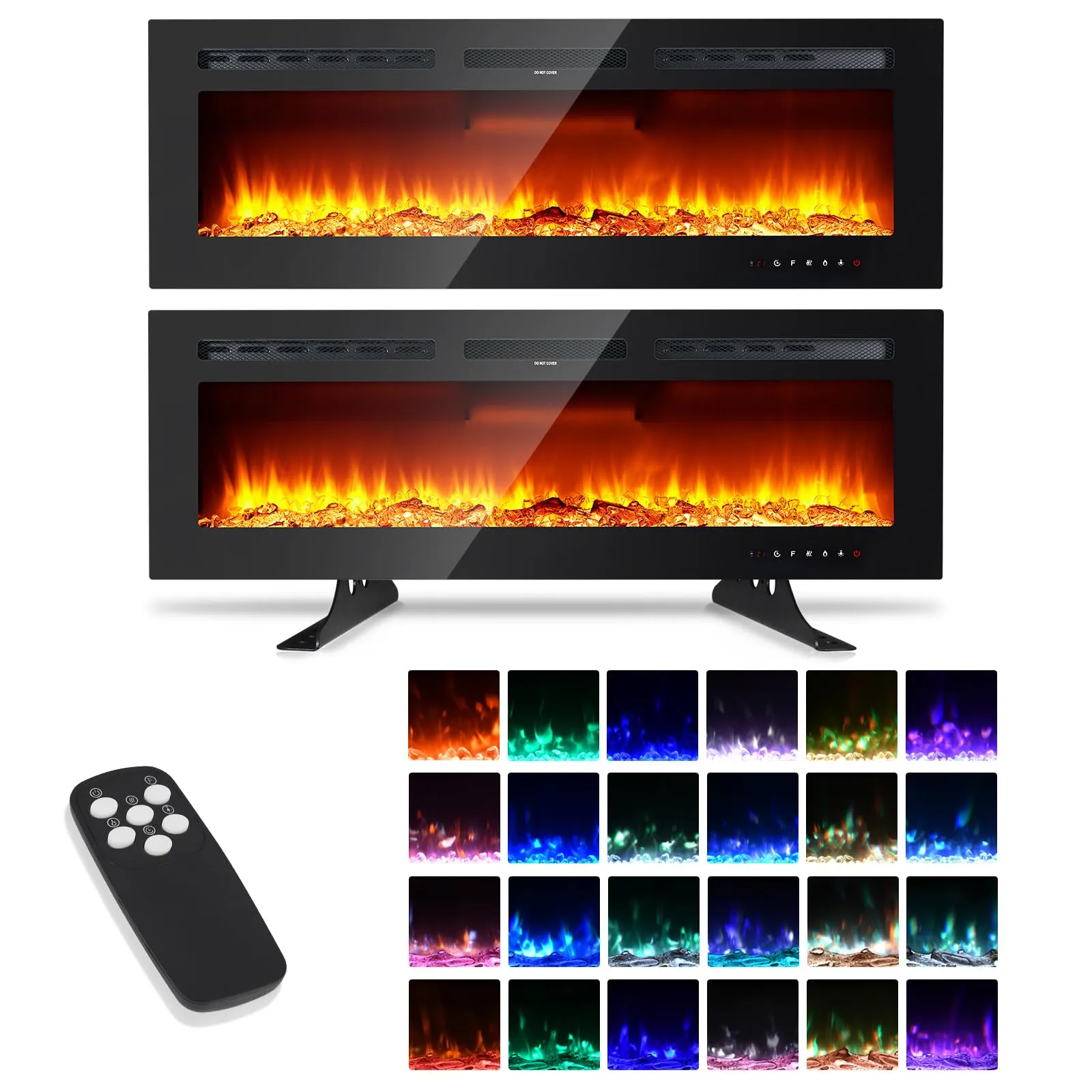 JustSmart Camino Elettrico 3D 50" (127 cm) con Riscaldamento 900/1800W, 12 Colori LED Effetto Fiamma, da Incasso o Parete - immagine 1