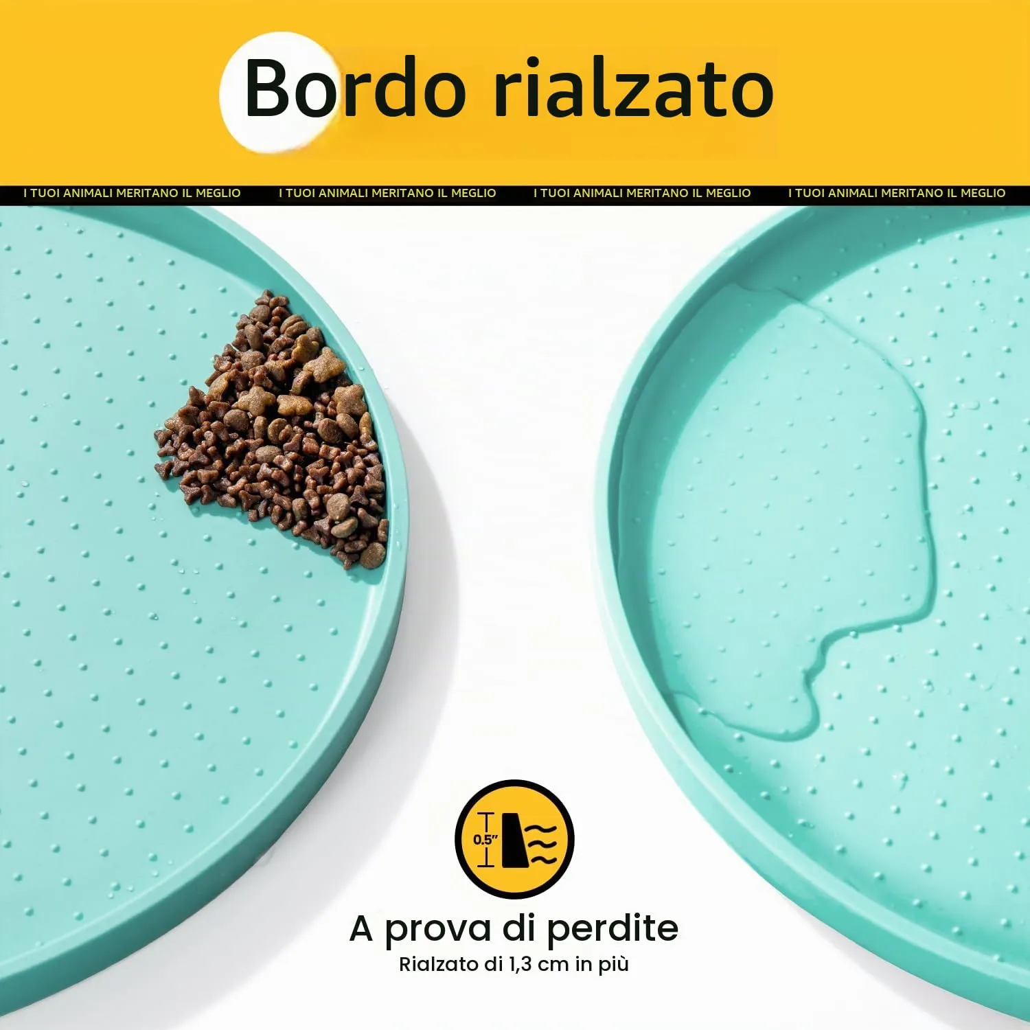 Conlun Tappetino Silicone per Ciotole Cane e Gatto con Bordi Rialzati, Turchese, 60x40 cm - immagine 2