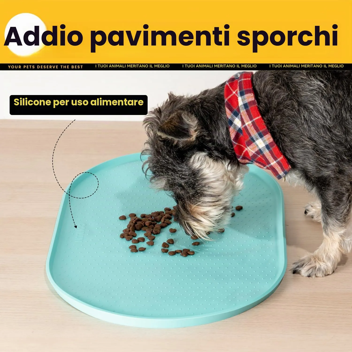 Conlun Tappetino Silicone per Ciotole Cane e Gatto con Bordi Rialzati, Turchese, 60x40 cm - immagine 3